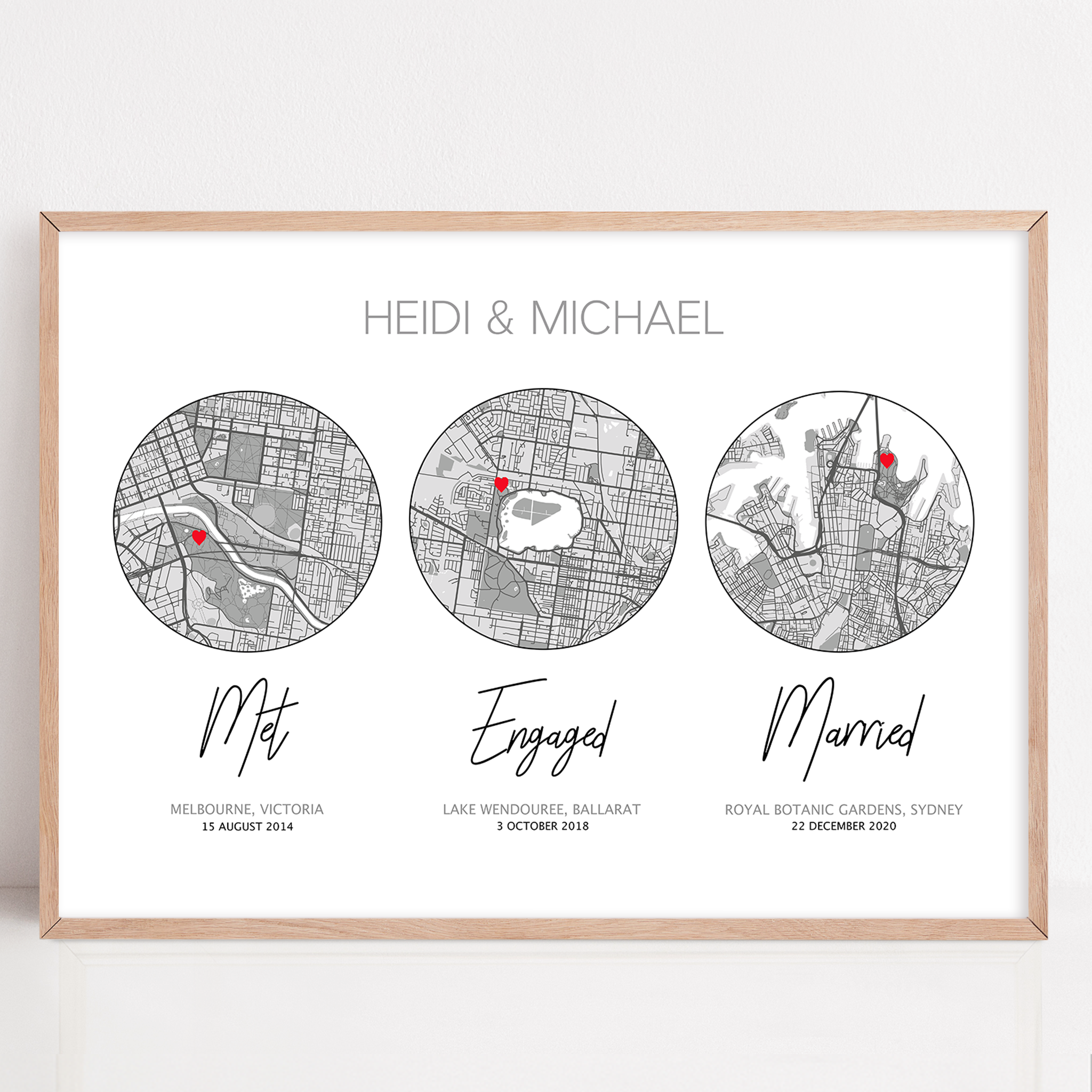 met engaged married print custom location maps for first paper anniversary framed print