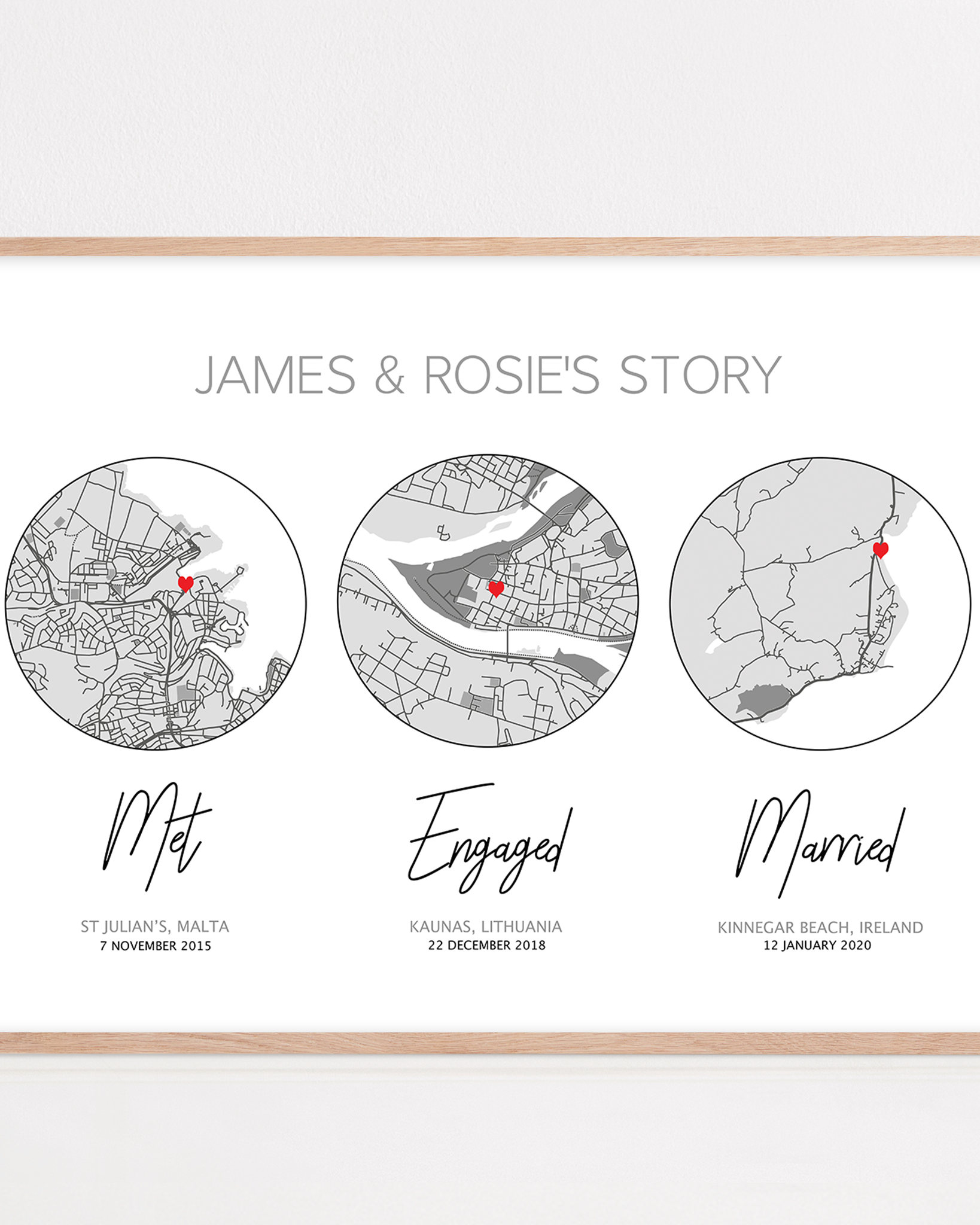 our story paper anniversary gift framed print of when you met, engaged and married