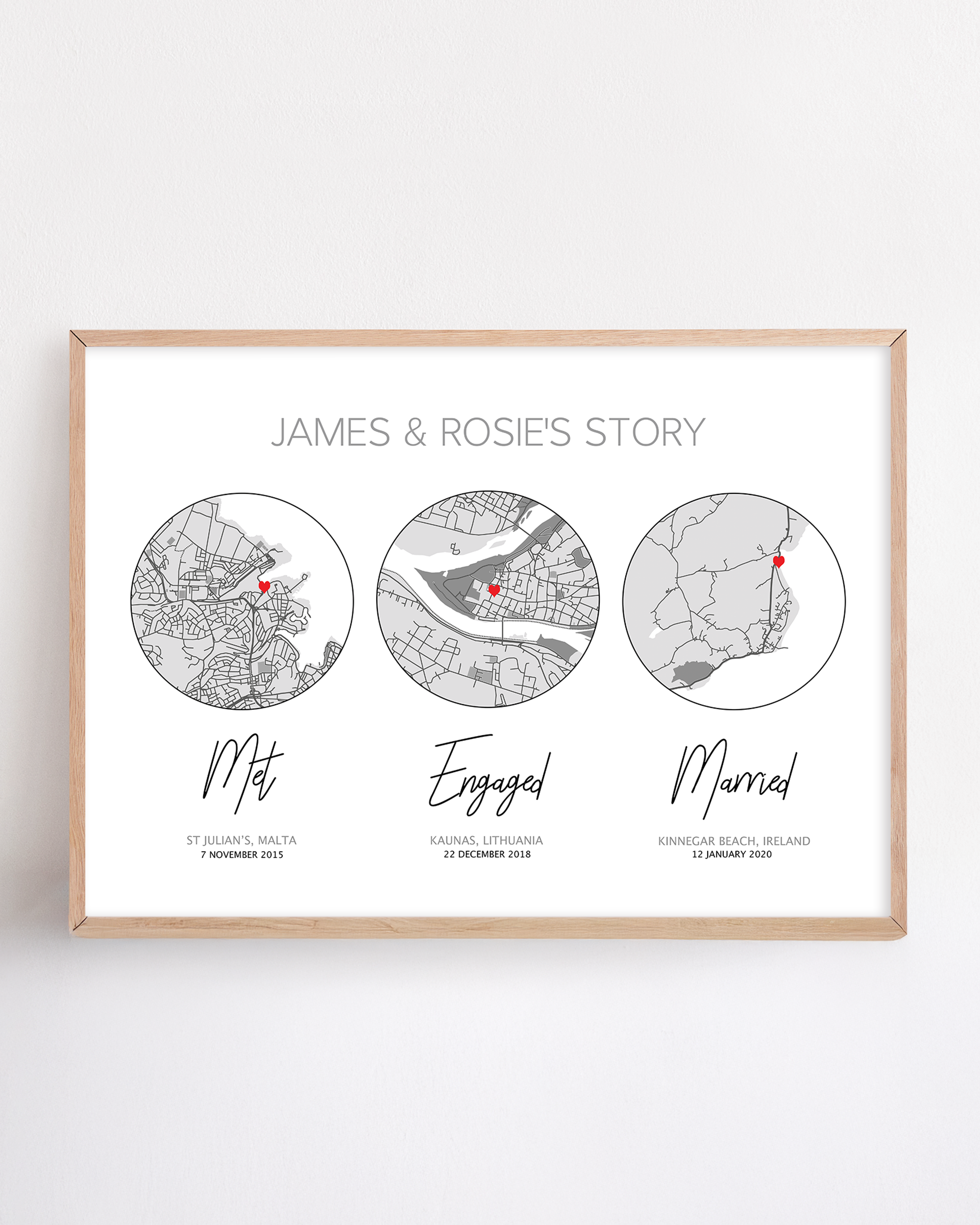 met engaged married map print with custom locations for first year traditional anniversary gift paper