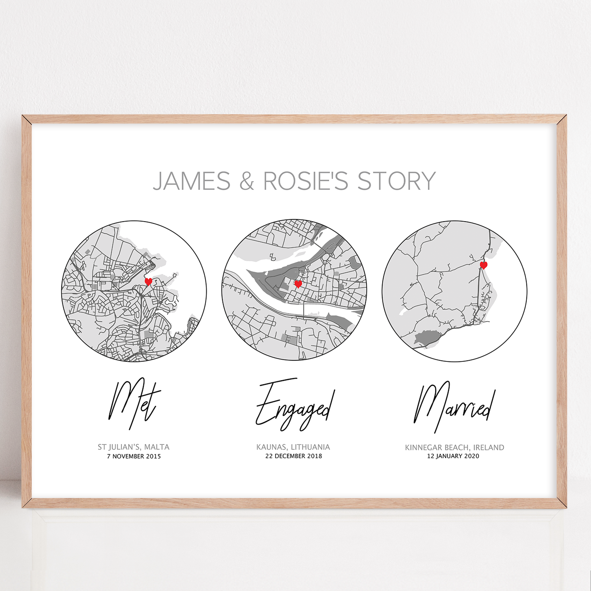 met engaged married map print with custom locations for first year traditional anniversary gift paper