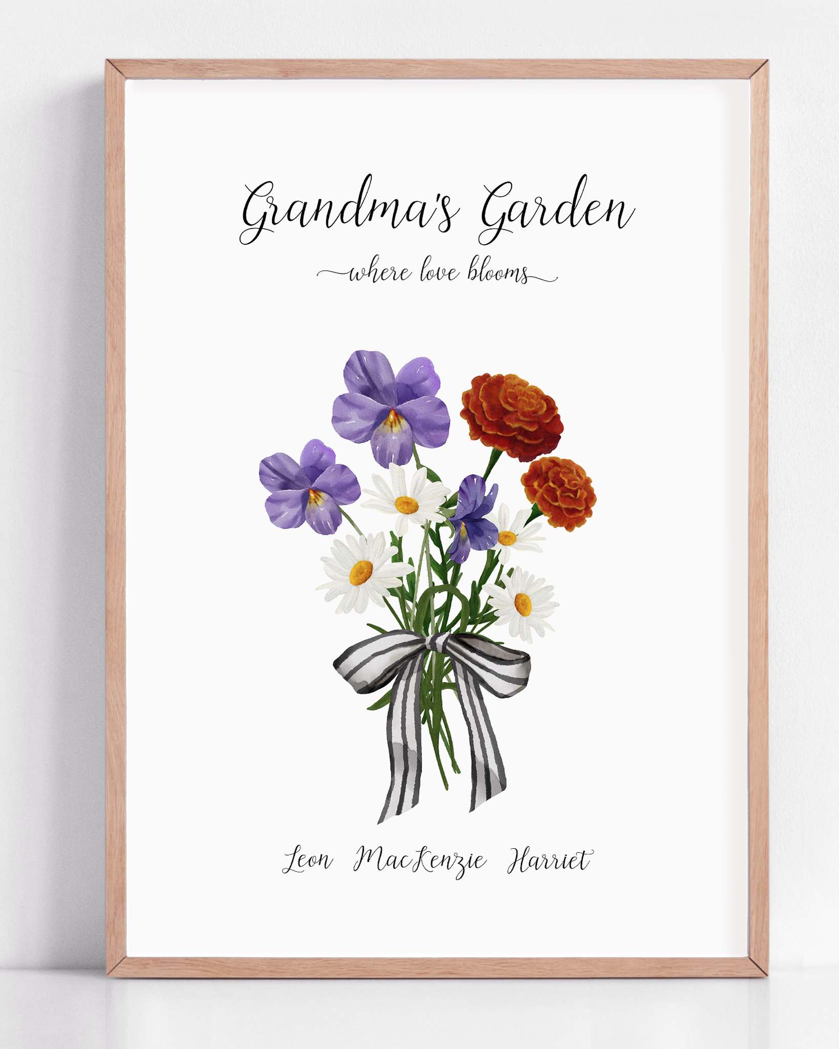 grandmas garden where love blooms custom grandchildren birth flower print framed as gift for grandparent