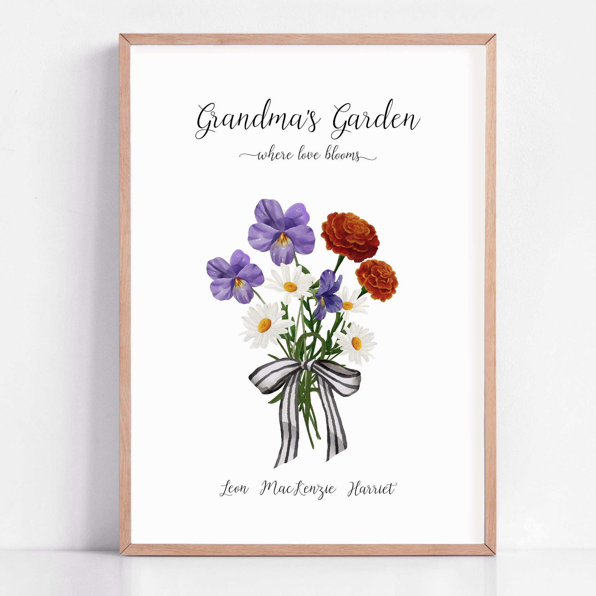 grandmas garden where love blooms custom grandchildren birth flower print framed as gift for grandparent