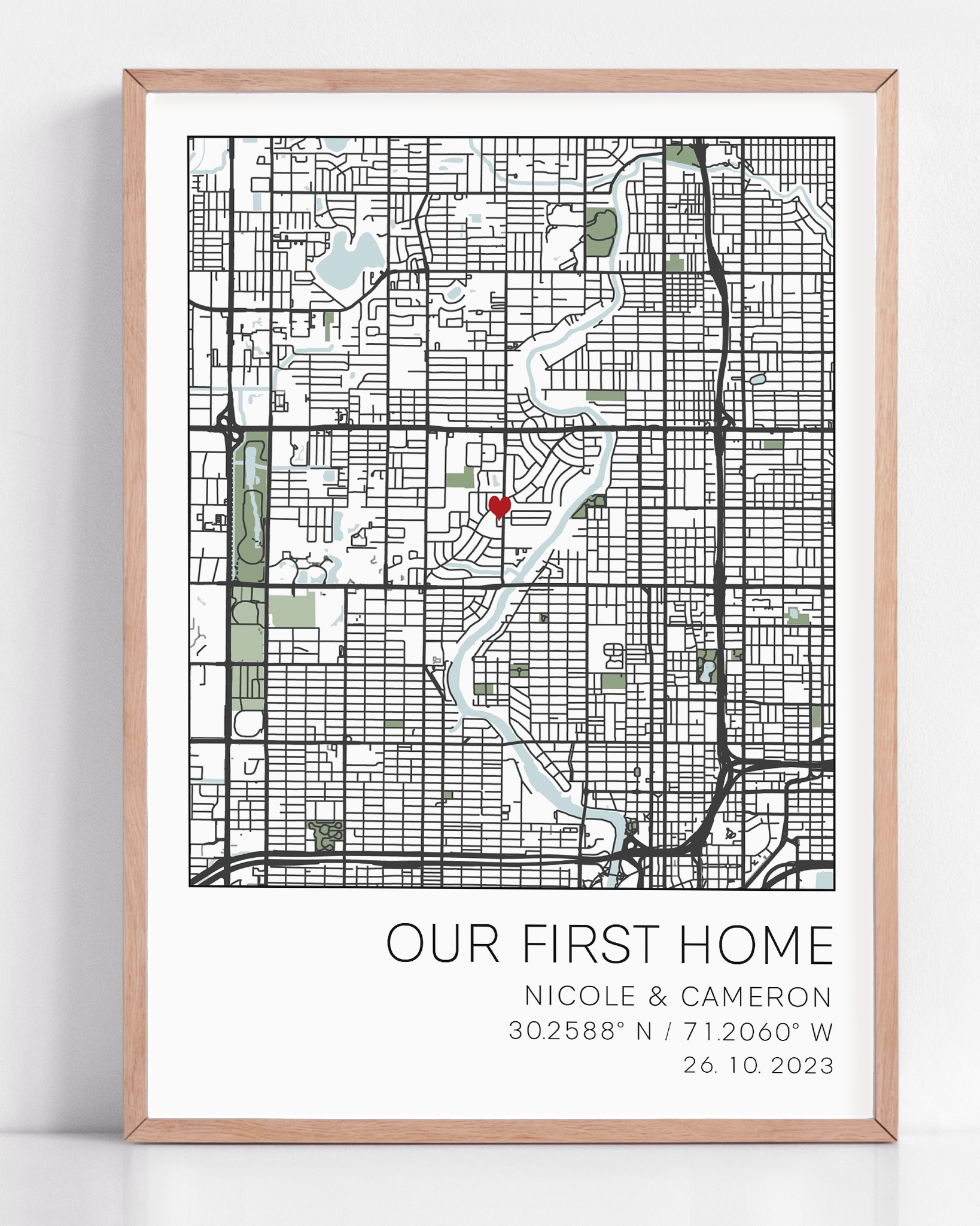 our new home framed coordinate map