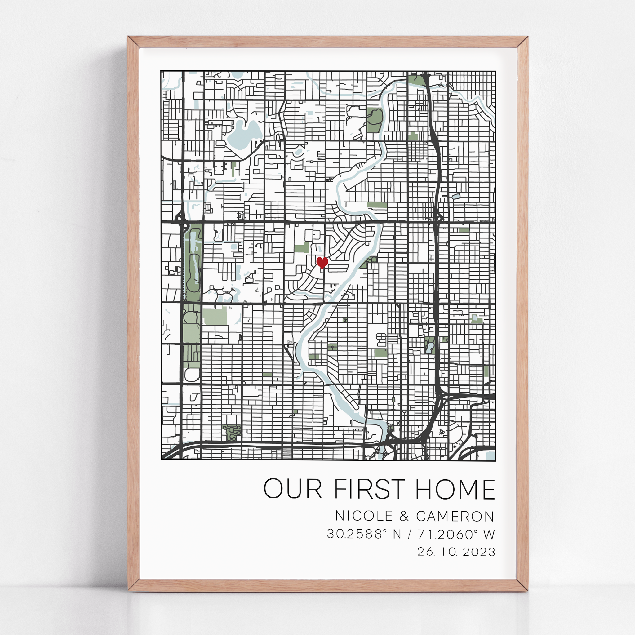 our new home framed coordinate map