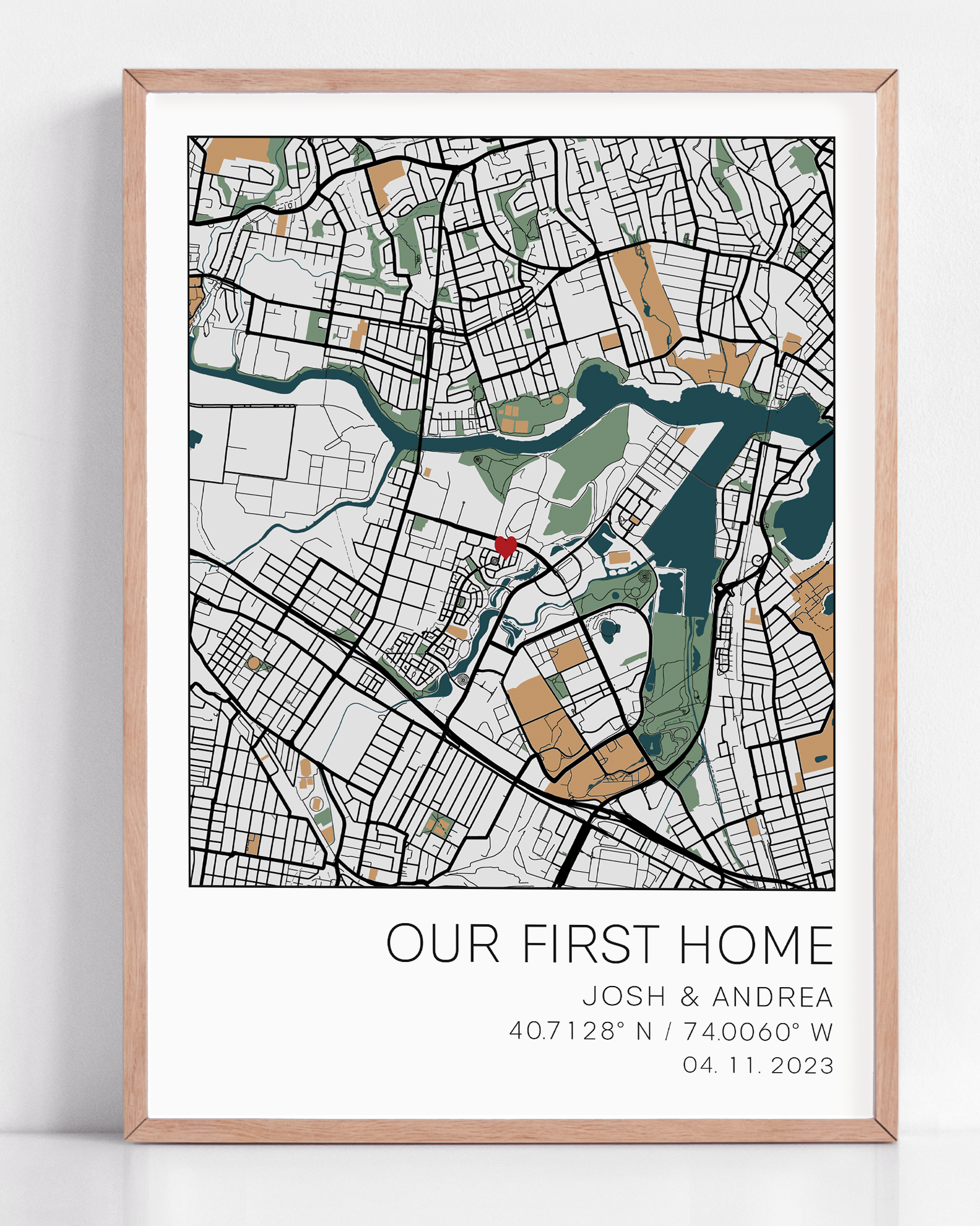 our new home framed coordinate map