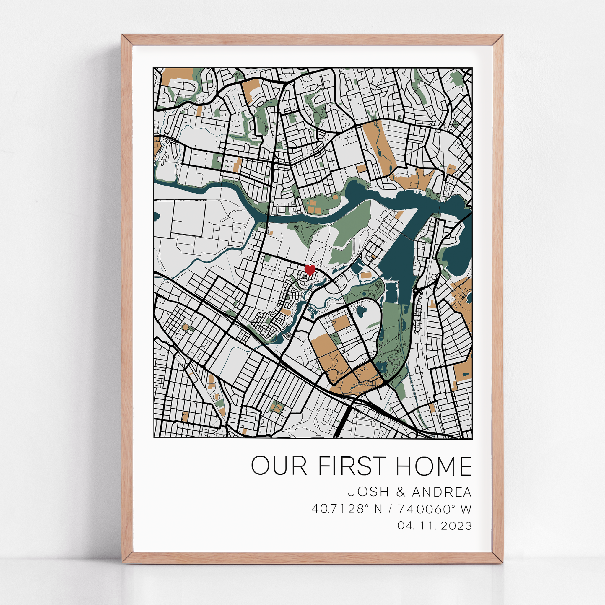 our new home framed coordinate map