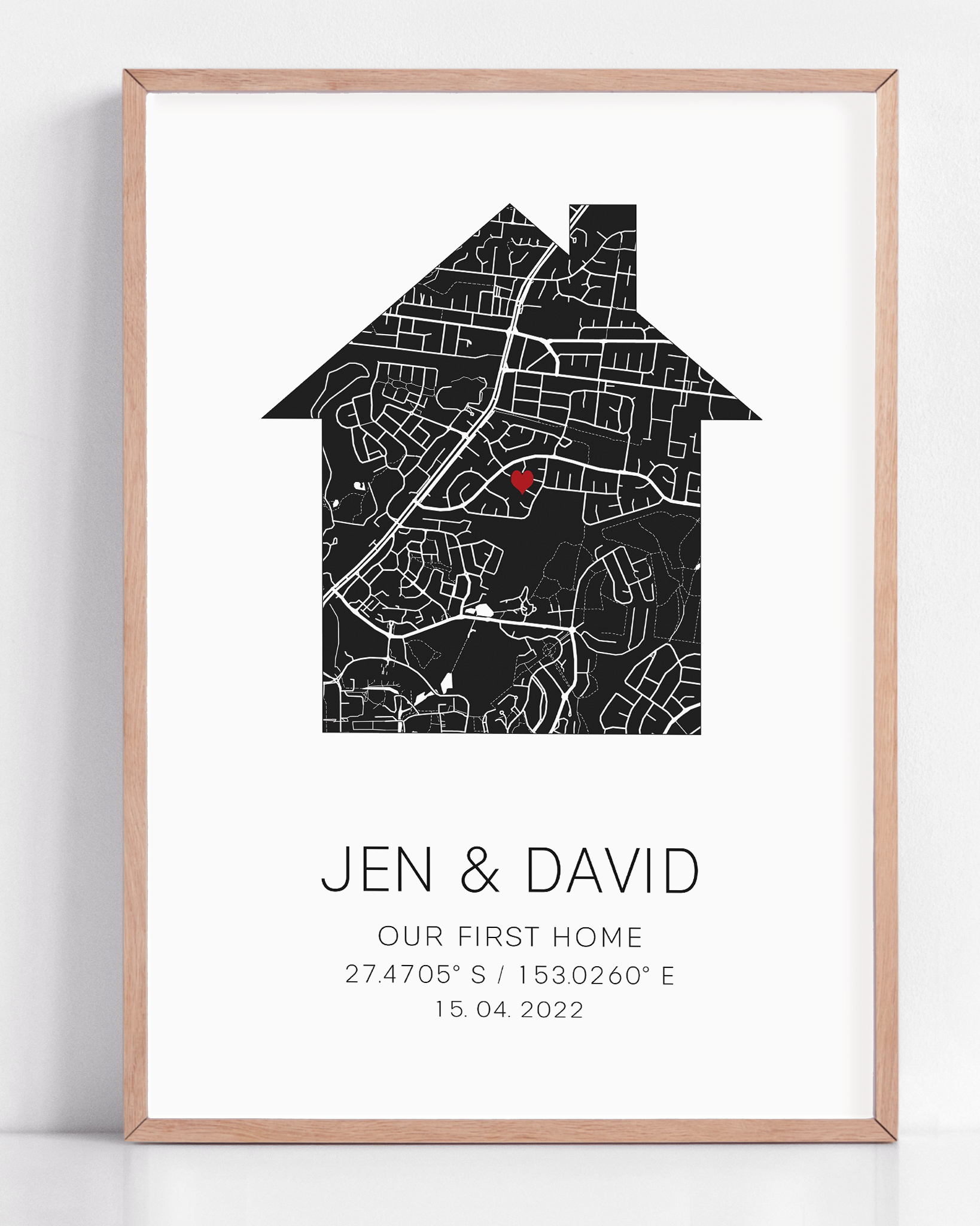 our new home coordinate map print framed location map of new home