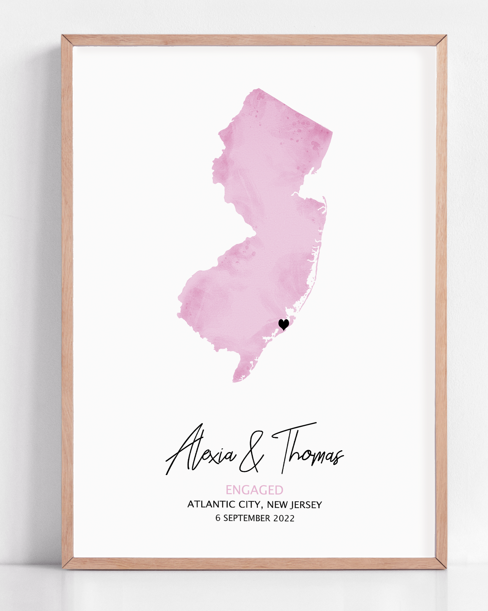 custom new jersey engagement gift framed location map