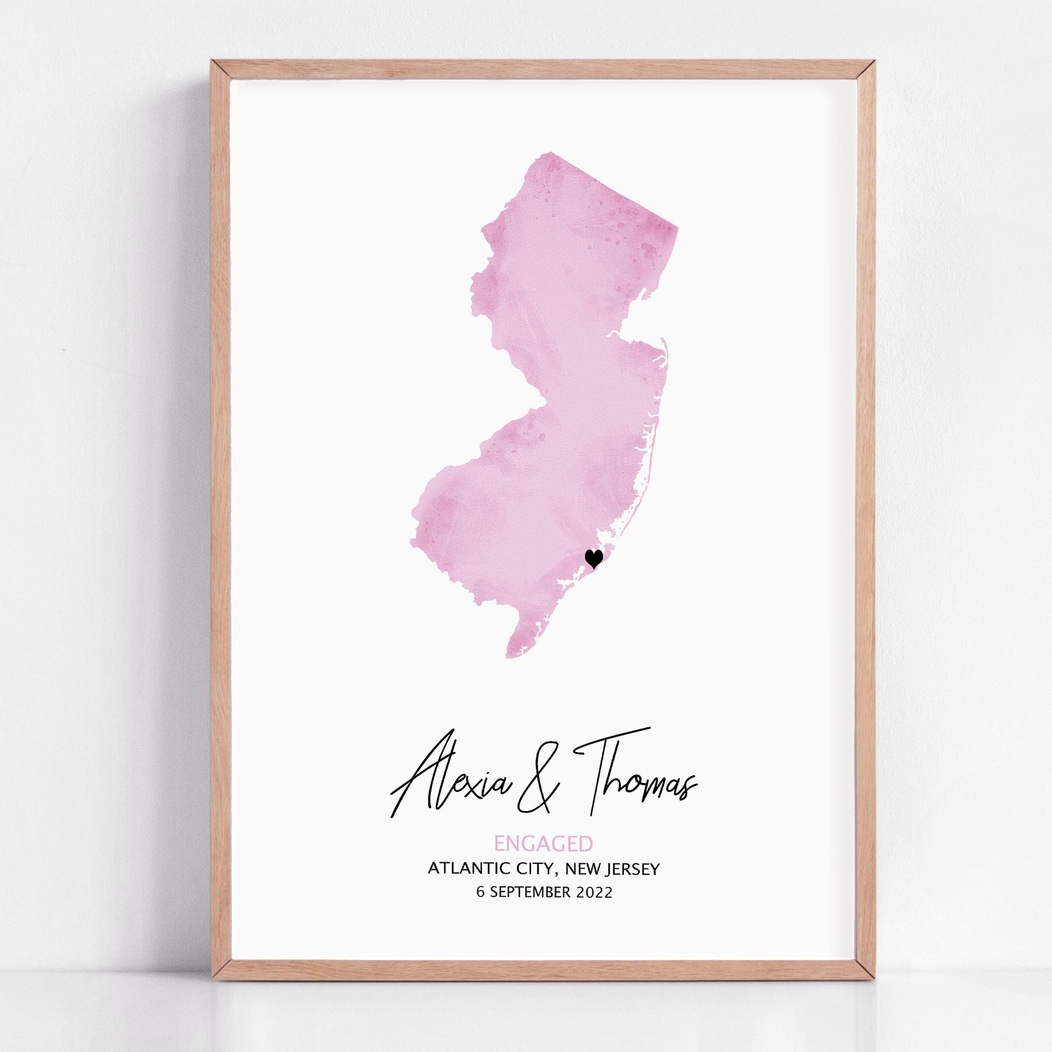 custom new jersey engagement gift framed location map