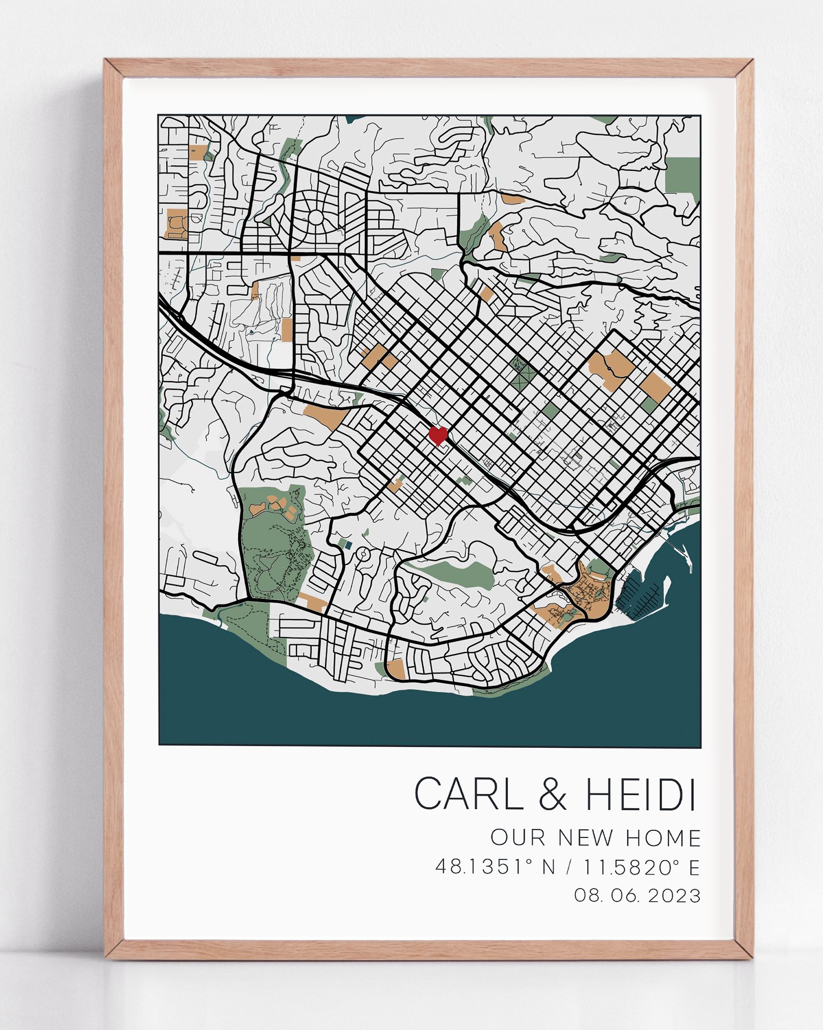 our new home framed coordinate map