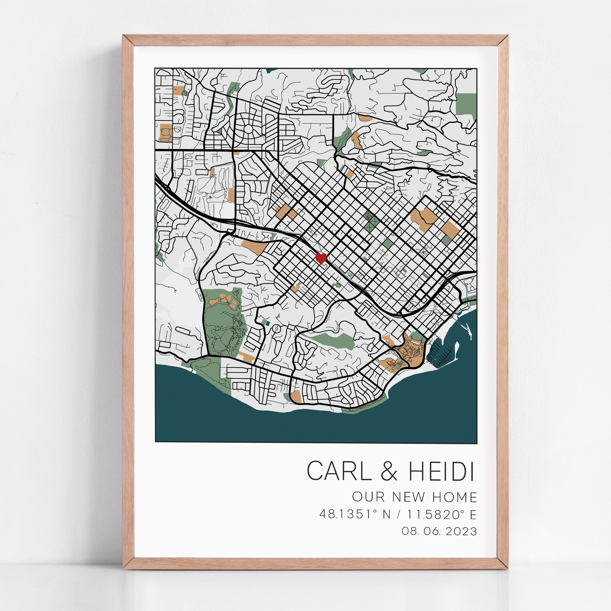 our new home framed coordinate map