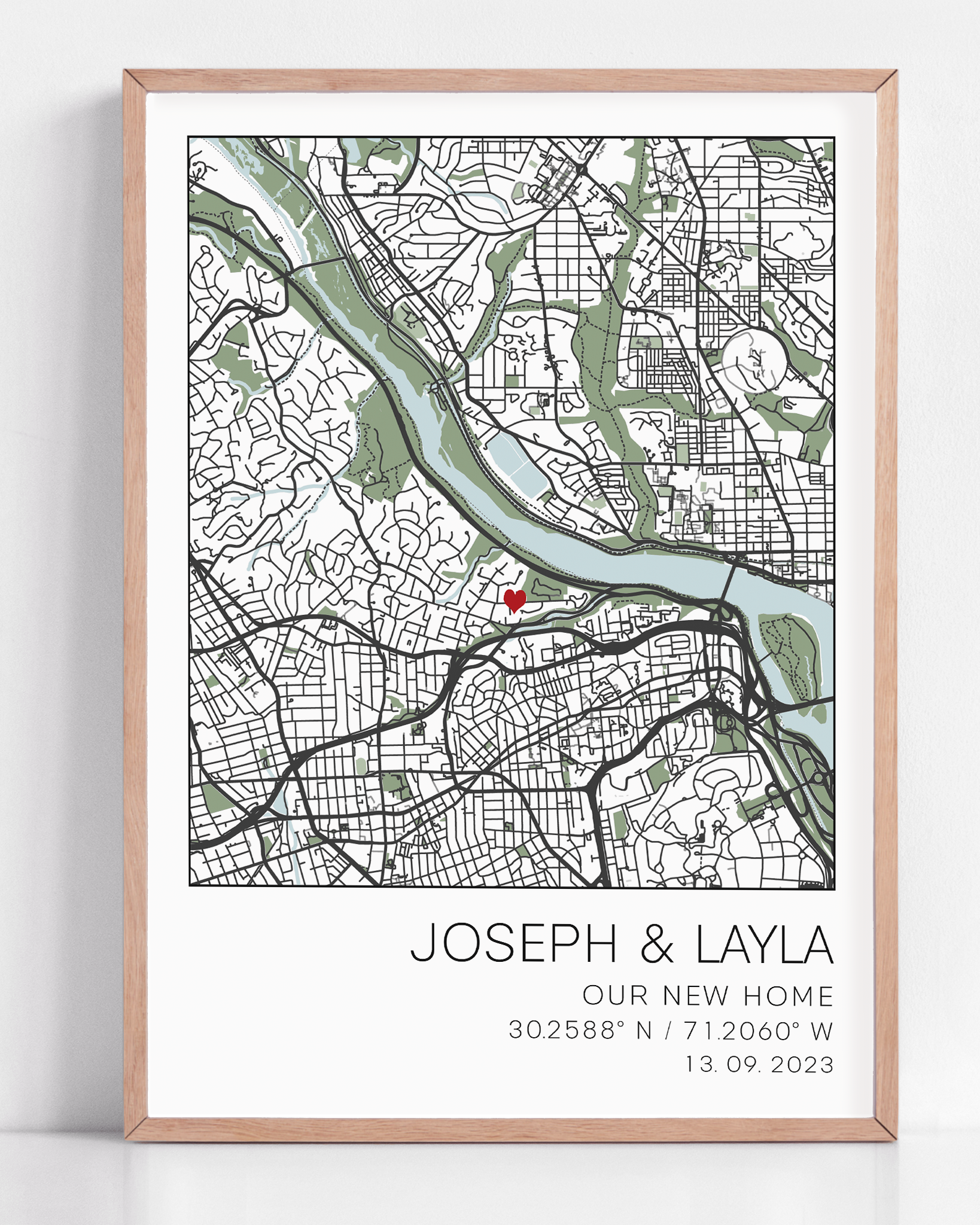 our new home framed coordinate map