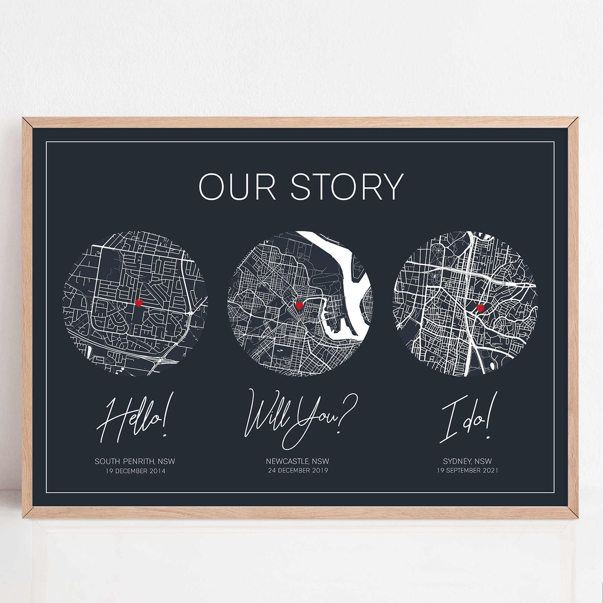 our story map print framed custom locations for paper anniversary