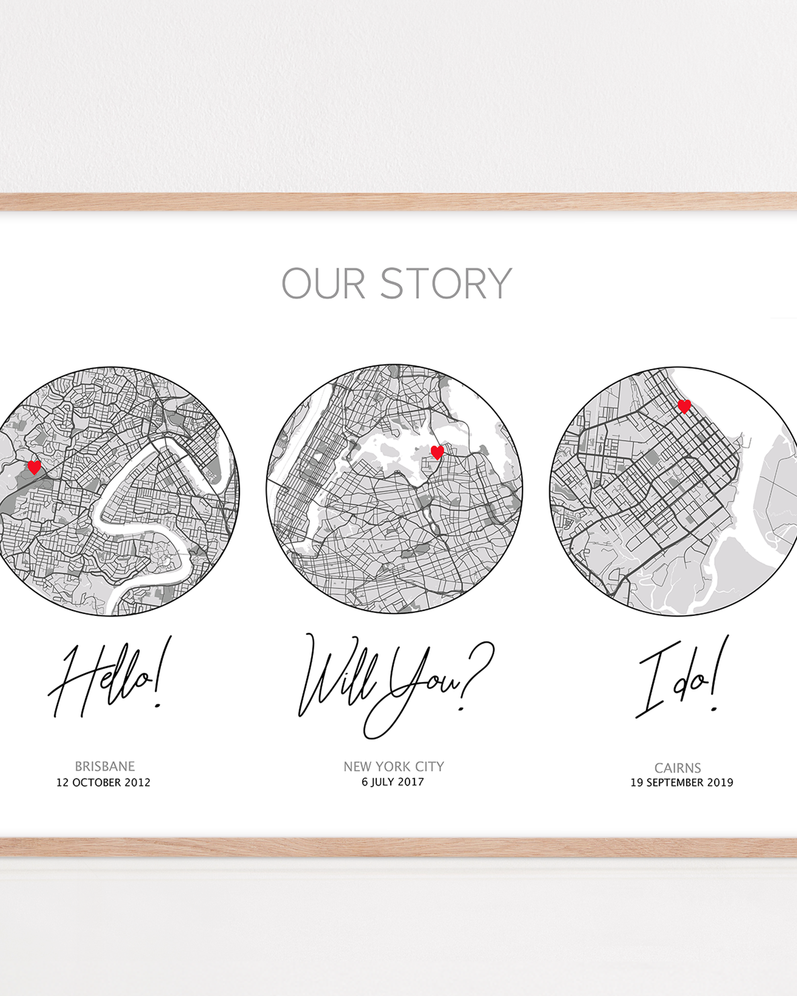 our story paper anniversary gift framed print of when you met, engaged and married