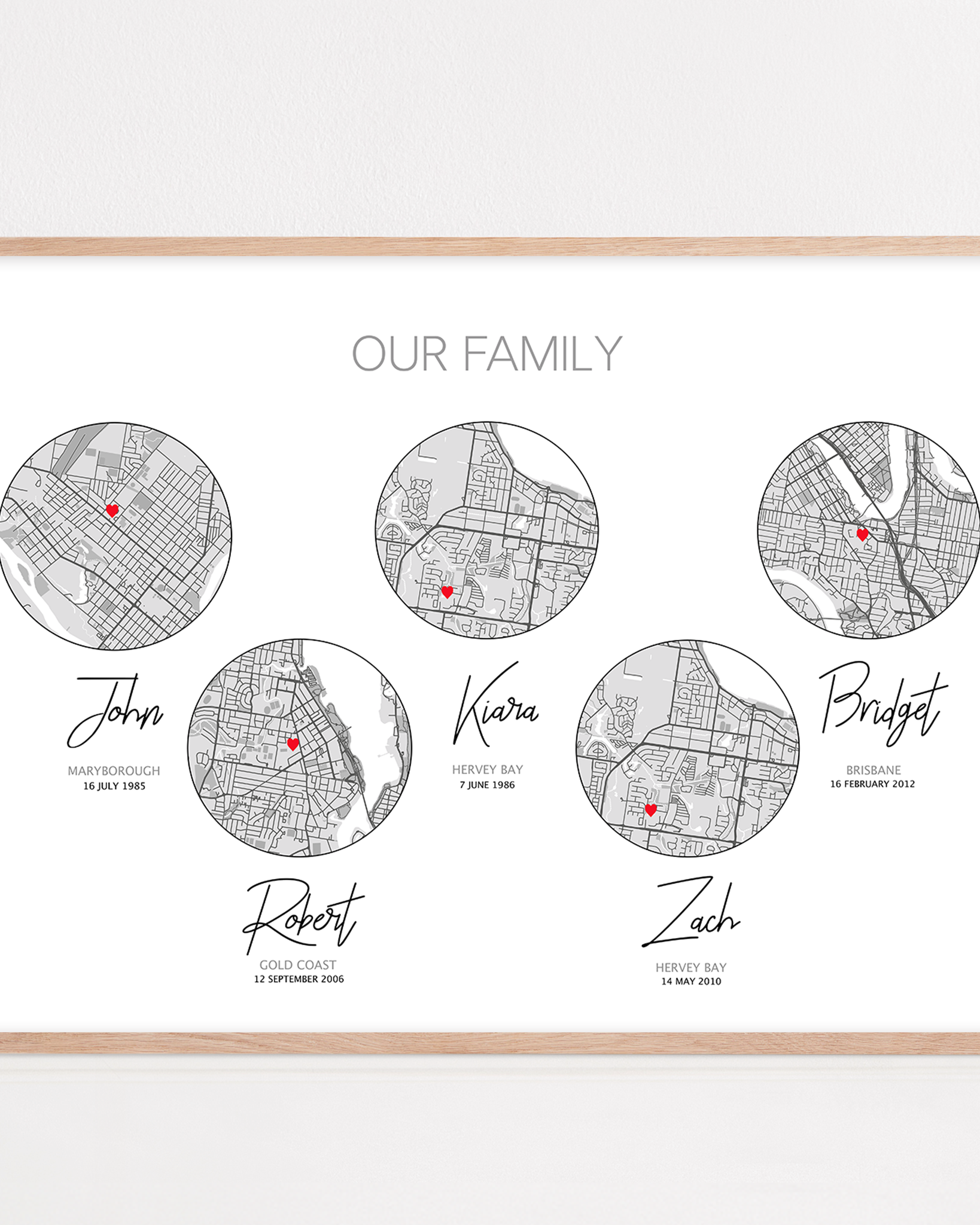 our family print family tree birth print framed with custom maps