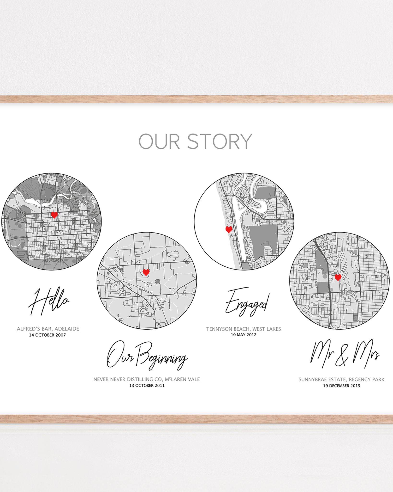 our story paper anniversary gift framed print of when you met, engaged and married