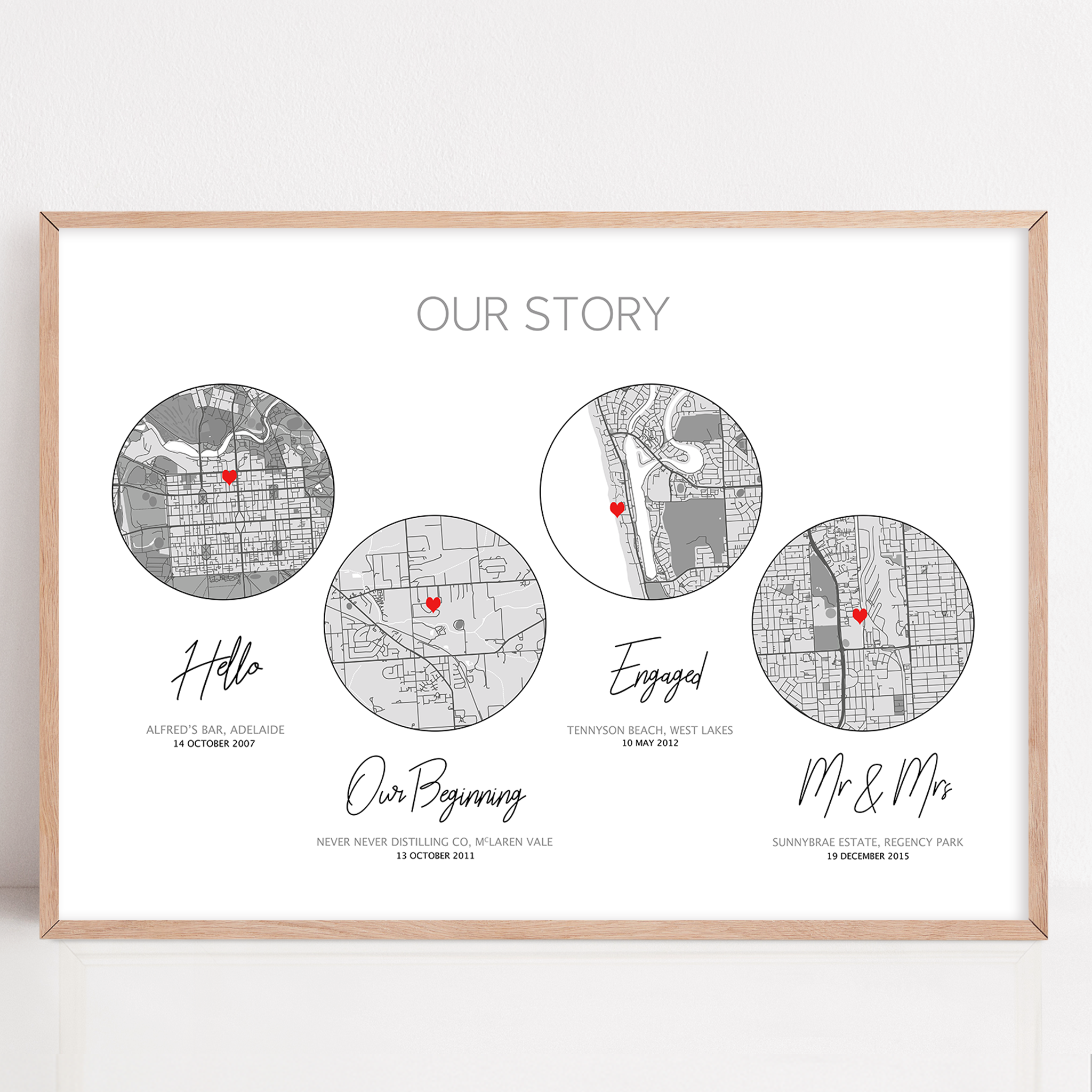 our story paper anniversary gift framed print of when you met, engaged and married
