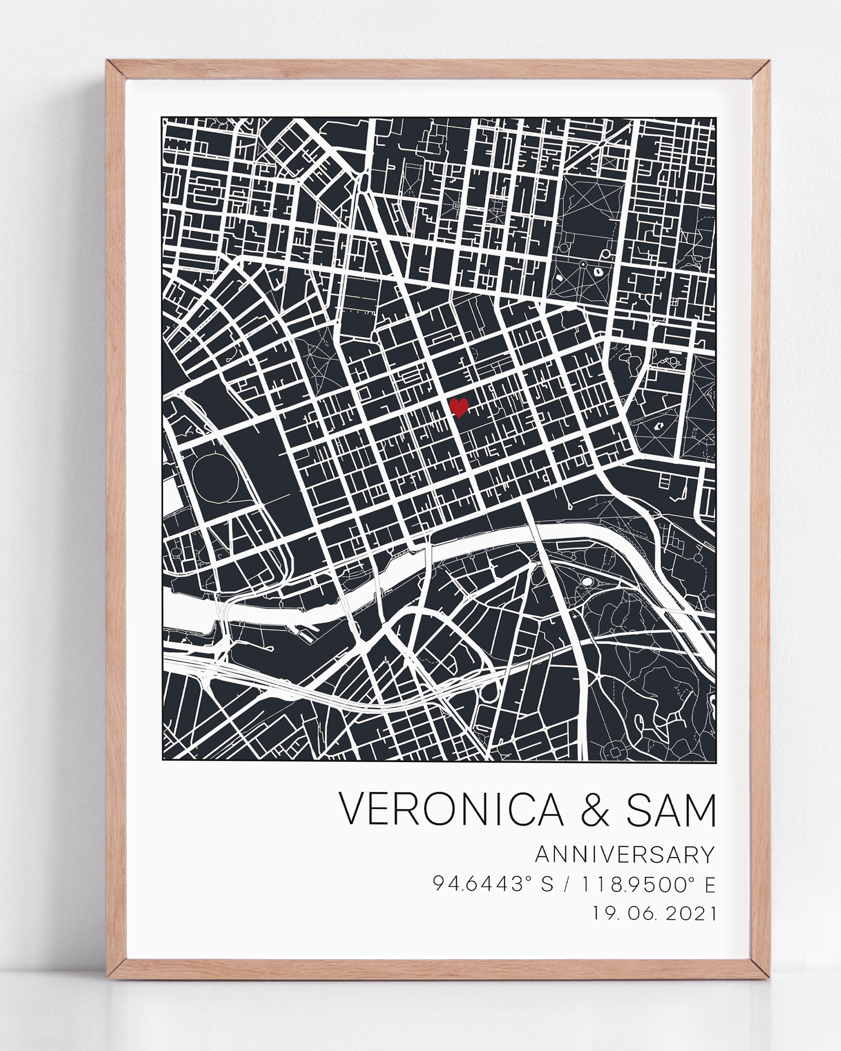 A unique anniversary gift framed with coordinate map