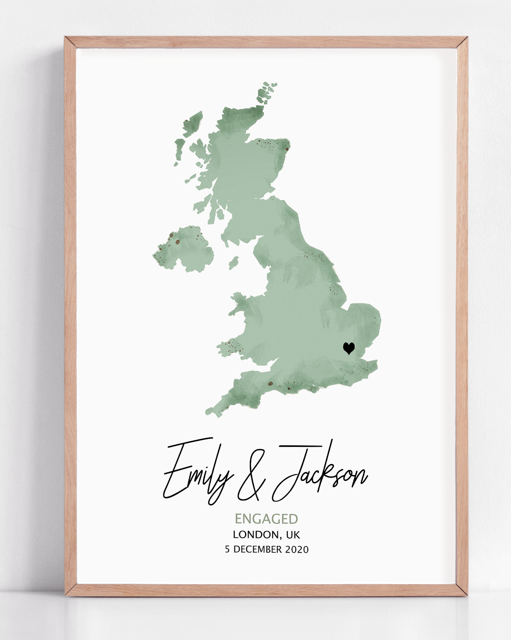 custom uk engagement gift framed location map