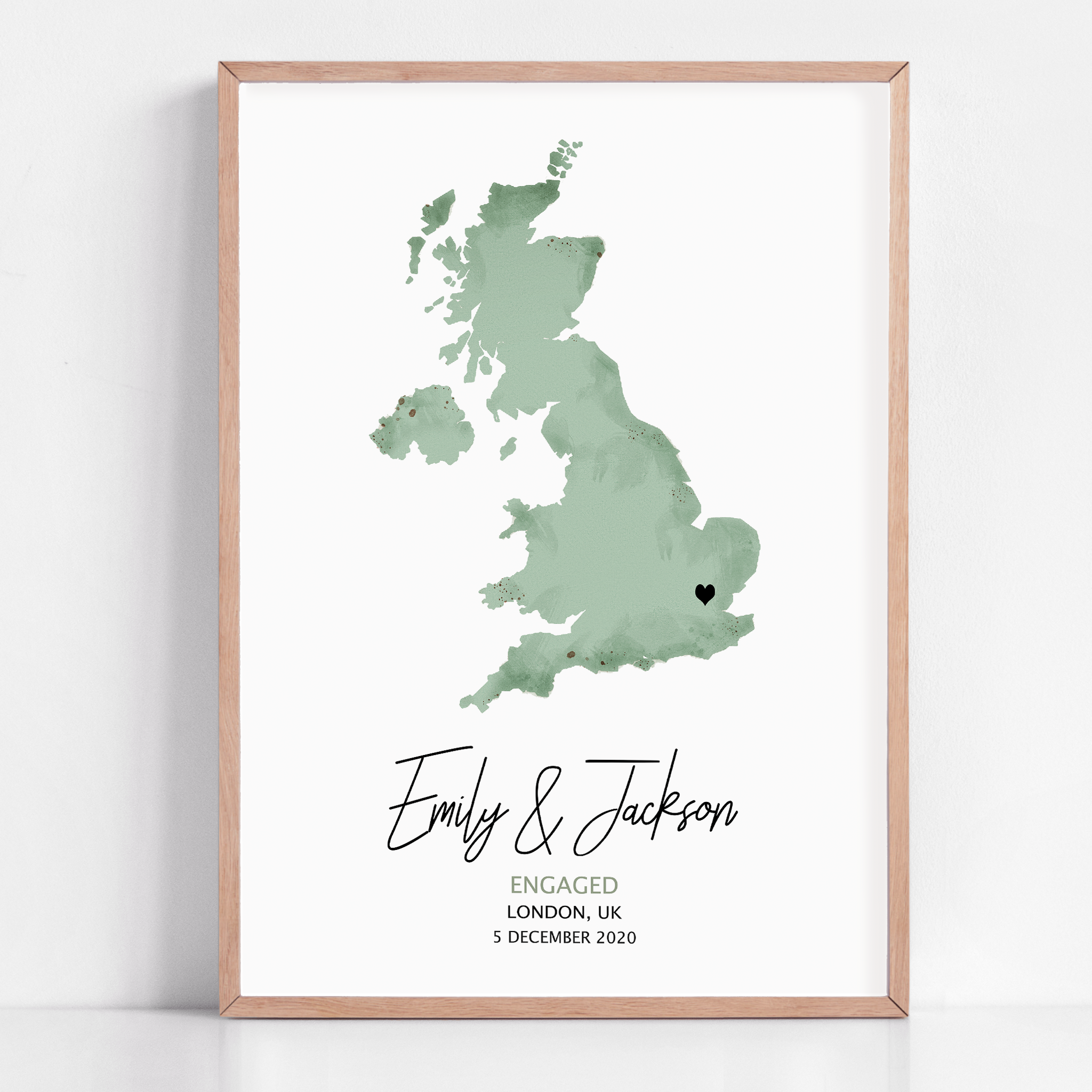 custom uk engagement gift framed location map