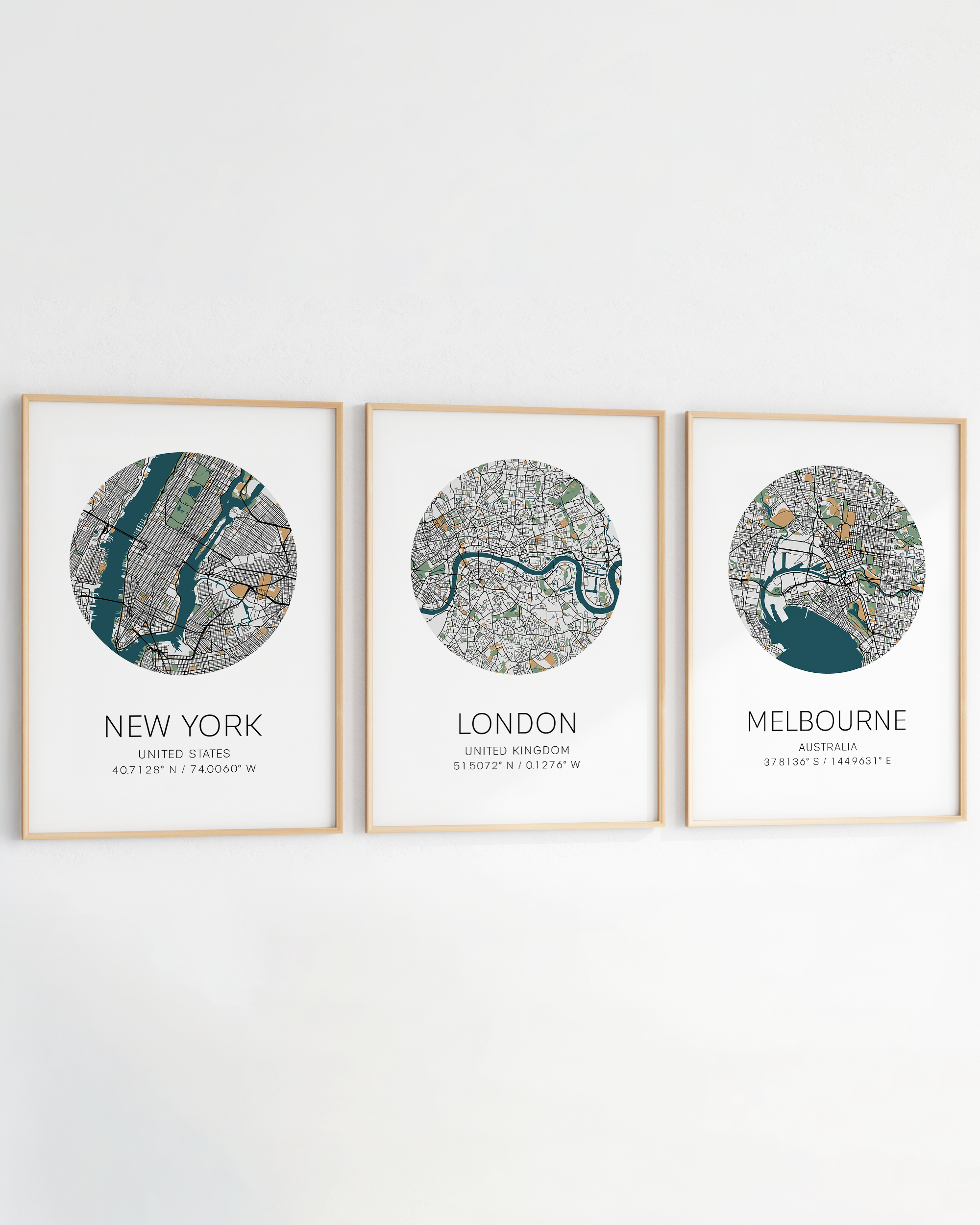set of 3 city map prints of locations around the world custom prosters