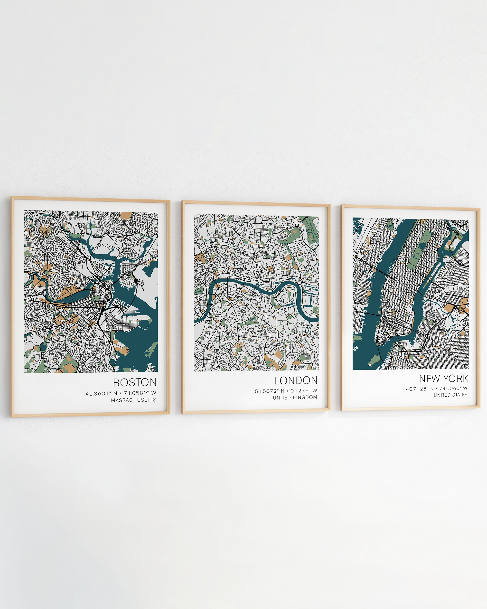 set of 3 city map prints of locations around the world custom prosters