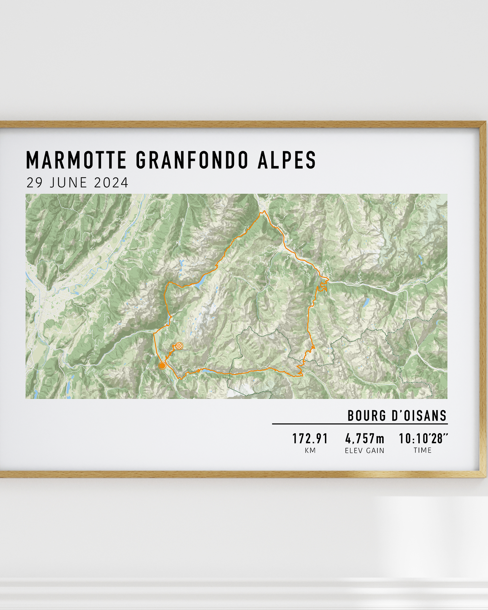 Custom cycling print featuring a personalized bike route—designed to showcase a rider’s own cycling journey or favorite path.