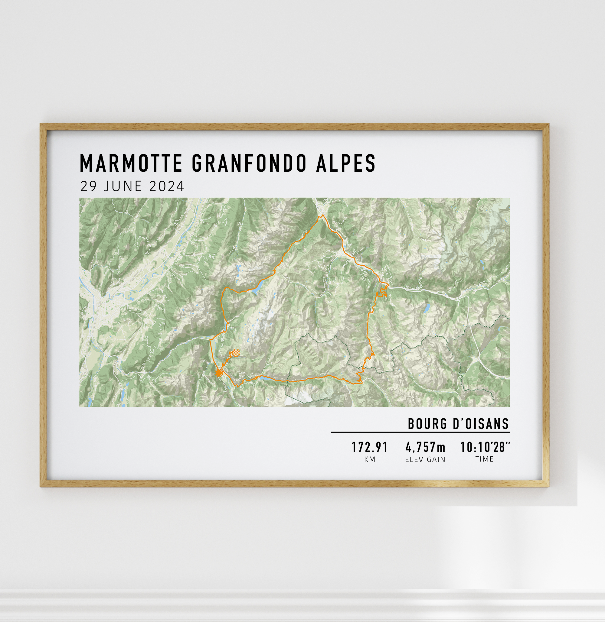 Custom cycling print featuring a personalized bike route—designed to showcase a rider’s own cycling journey or favorite path.