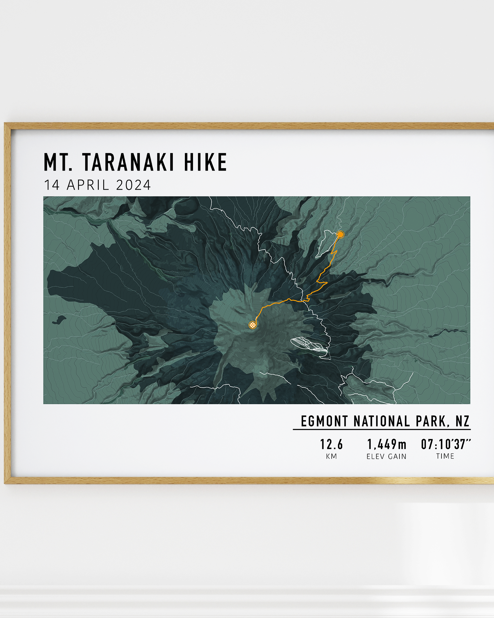 mt taranaki route poster custom hiking map route poster framed