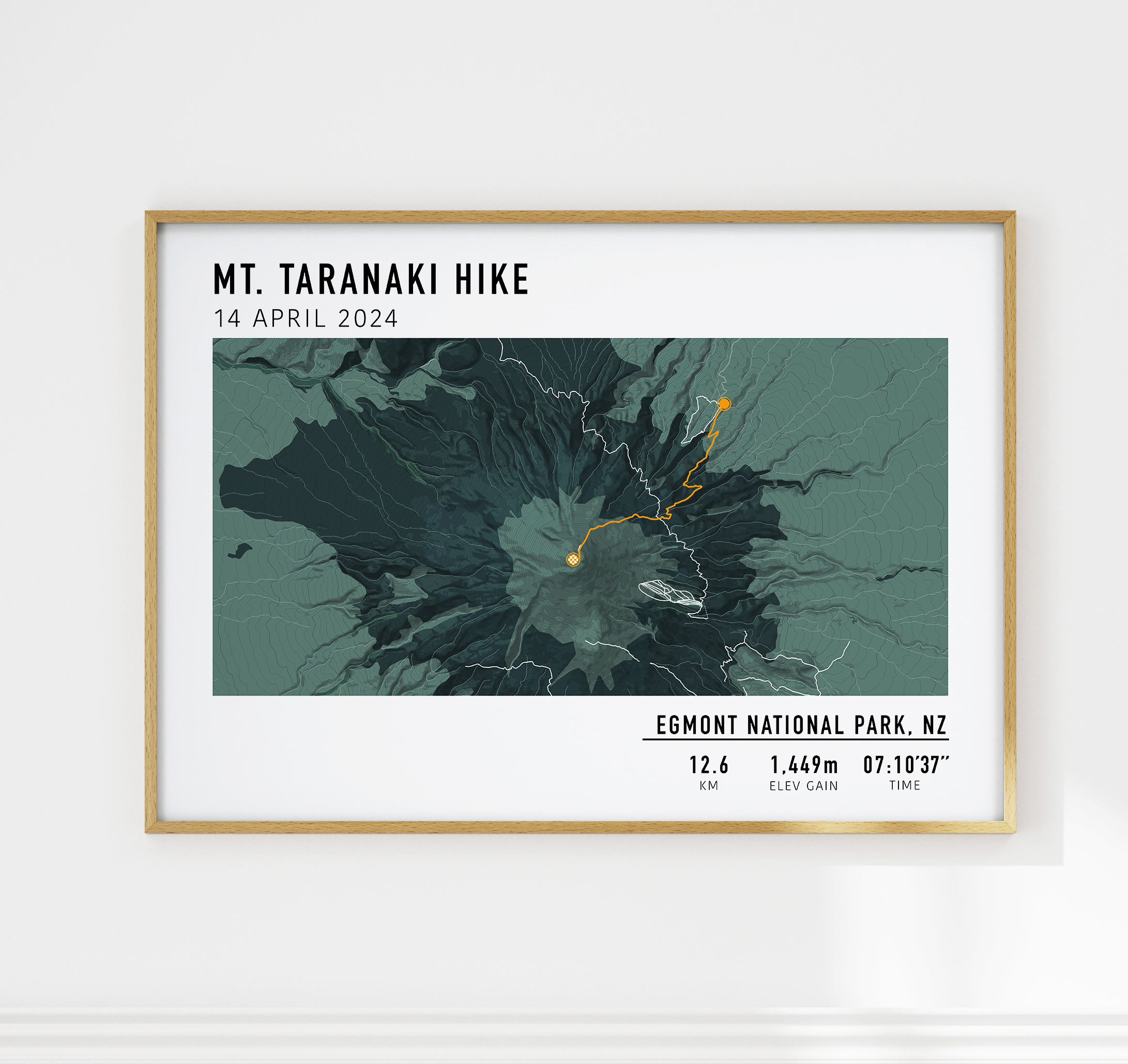 mt taranaki route poster custom hiking map route poster framed
