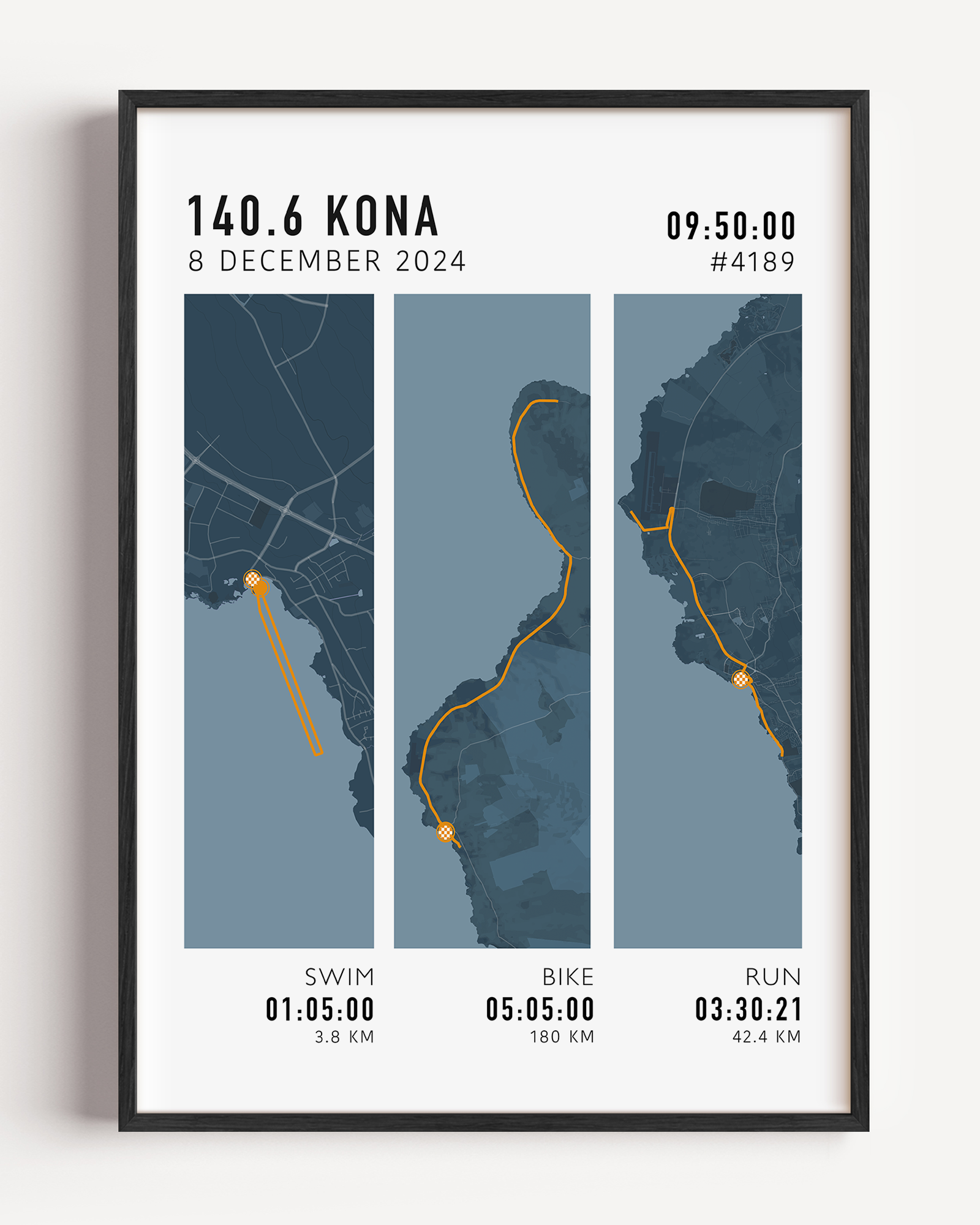 Minimal modern triathlon poster design for Ironman and half Ironman events, perfect gift for triathletes