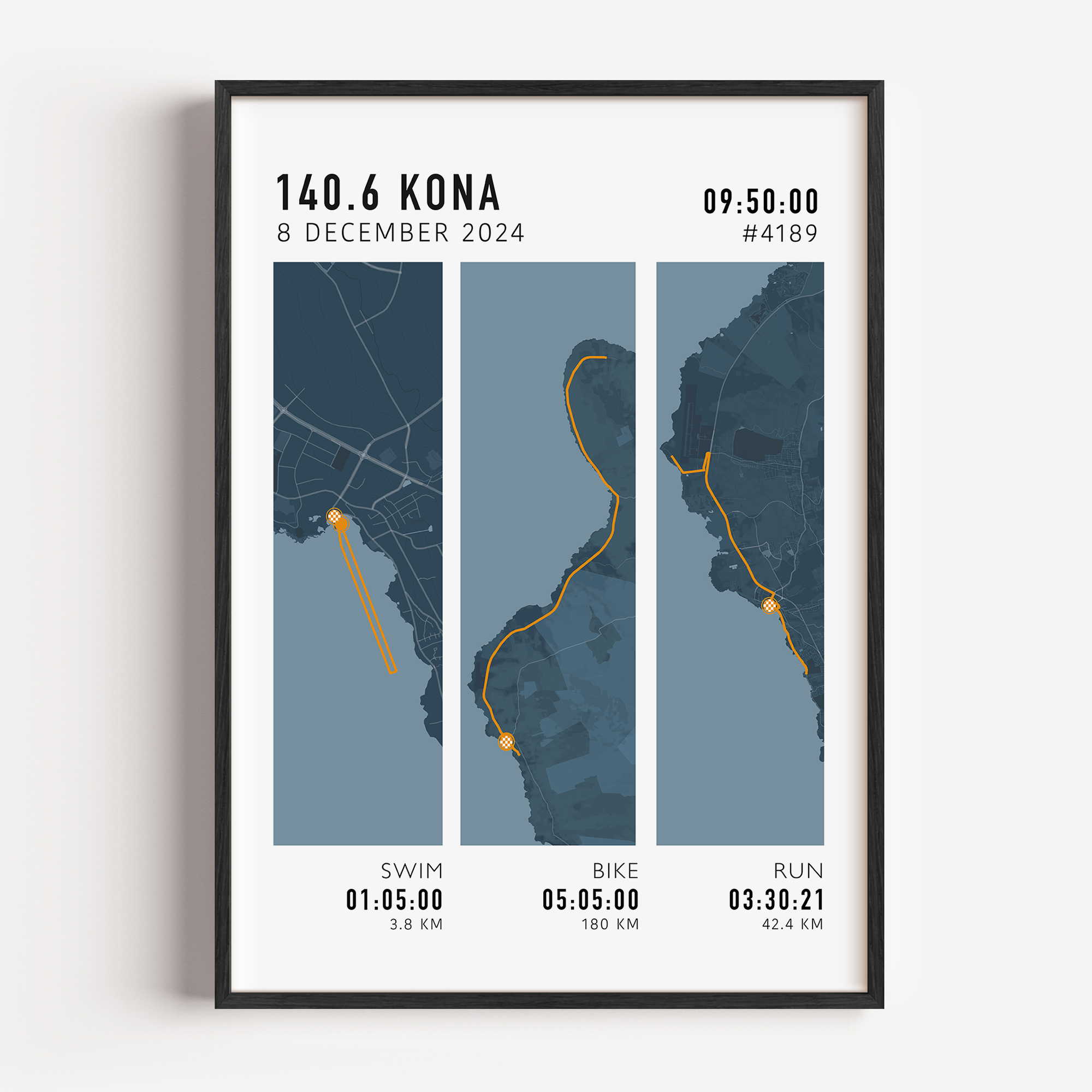 Minimal modern triathlon poster design for Ironman and half Ironman events, perfect gift for triathletes
