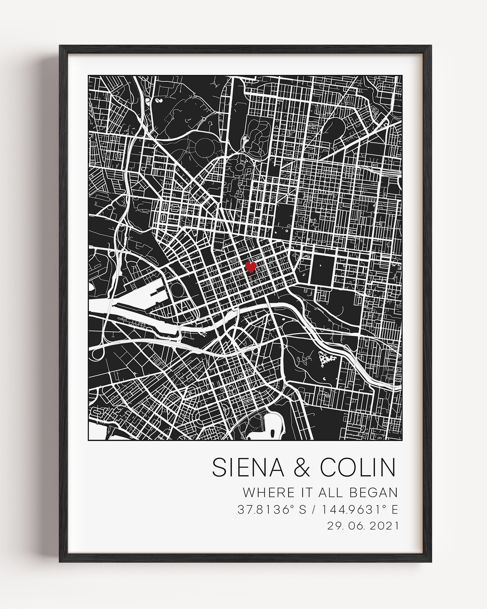 Elegant wall art gift with custom details of the couple, celebrating the moment they first met.