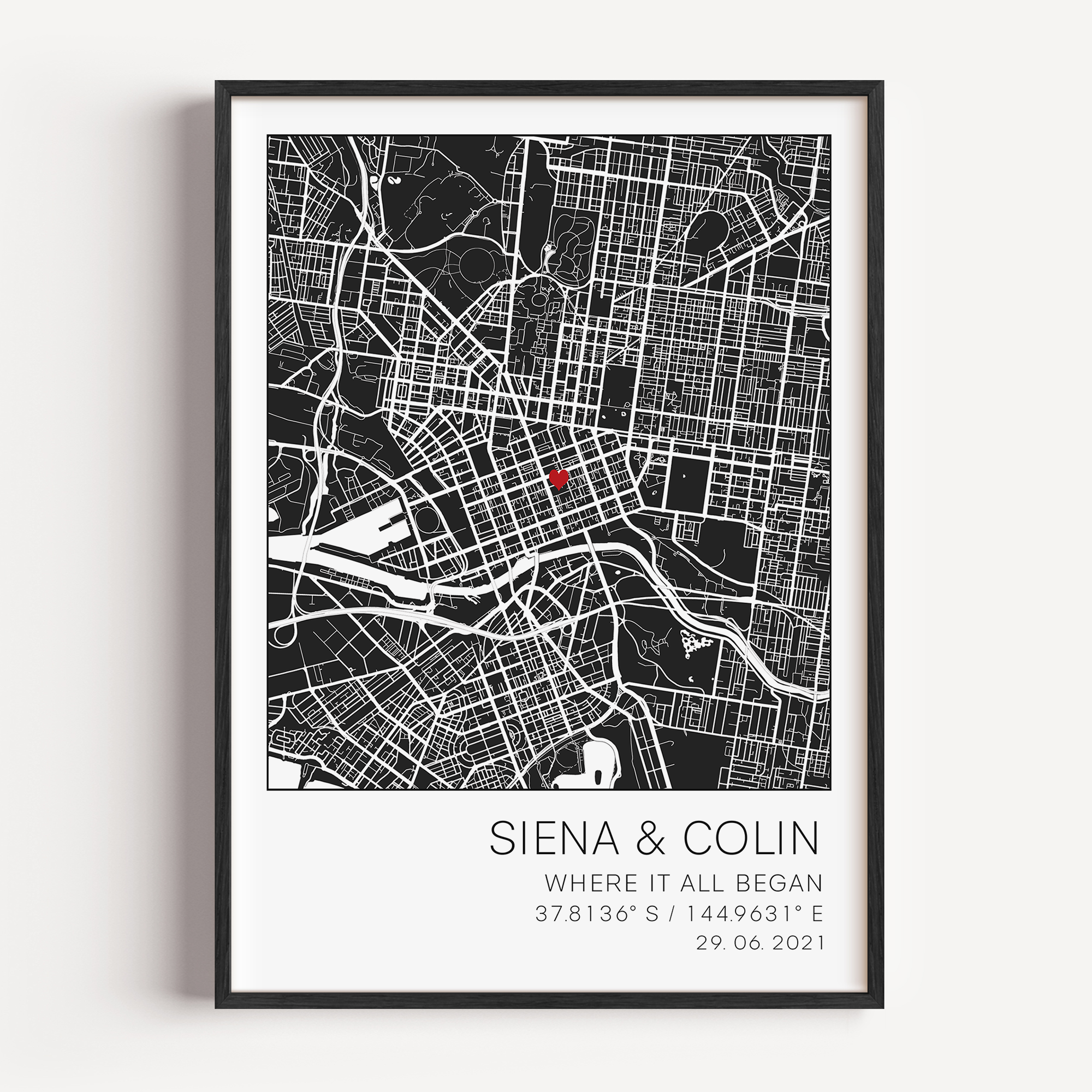 Elegant wall art gift with custom details of the couple, celebrating the moment they first met.