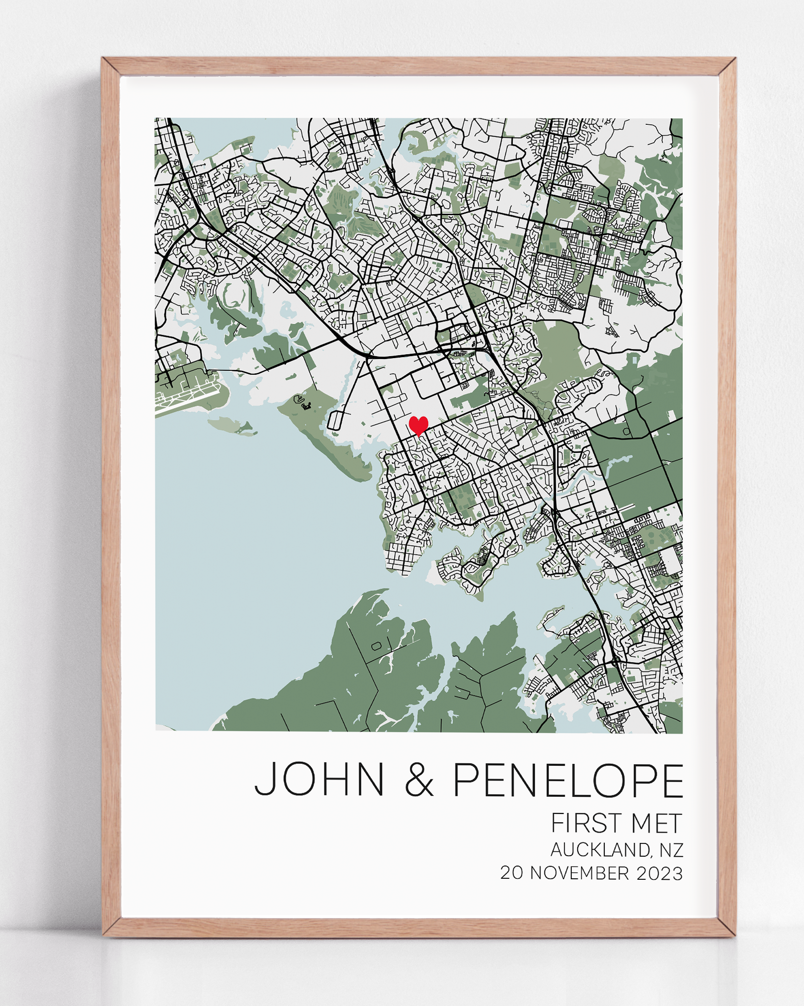 Custom 'First Met' gift print with location, date, and personal details of the couple.