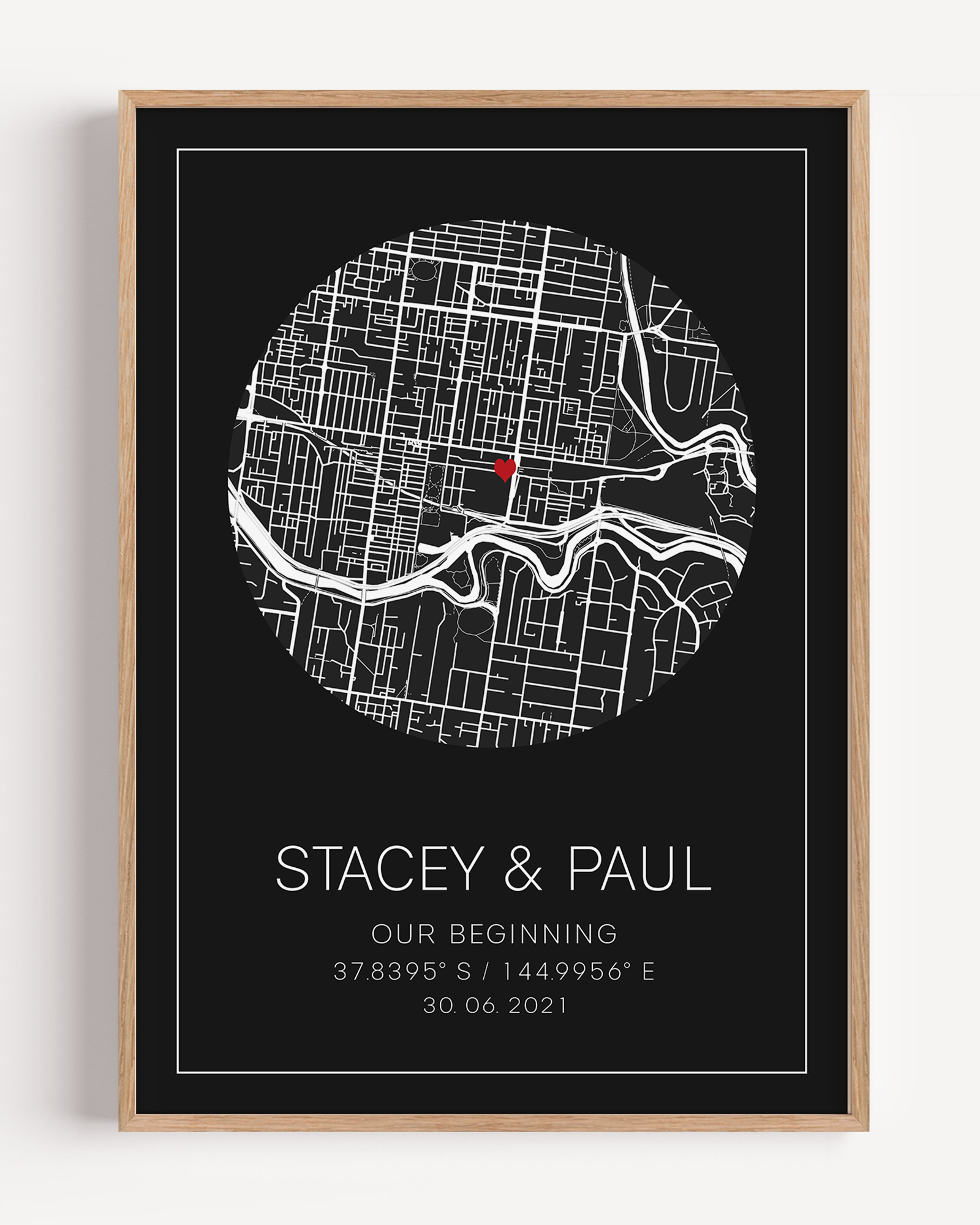 Romantic ‘First Met’ gift print designed with custom couple details like date and location.