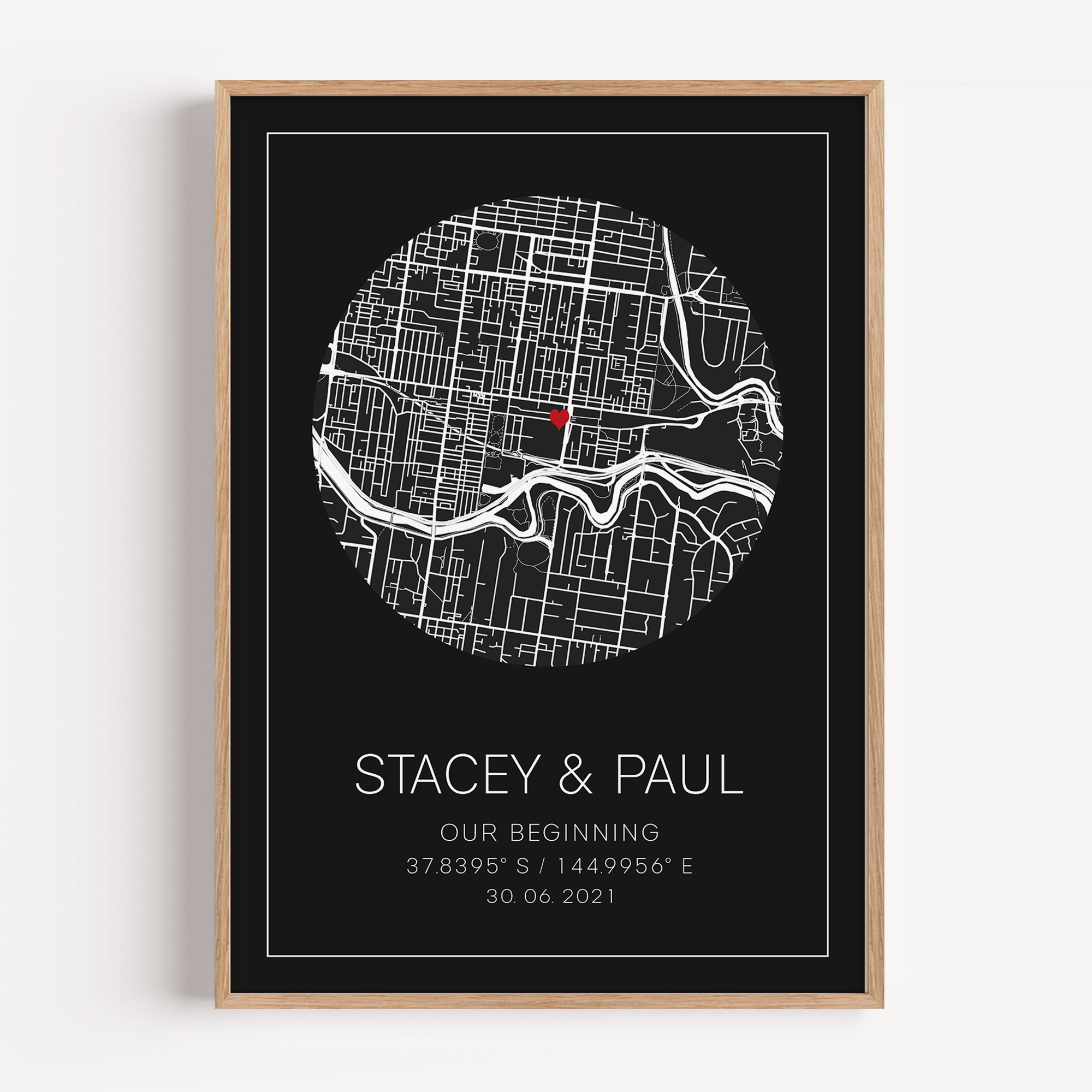 Romantic ‘First Met’ gift print designed with custom couple details like date and location.