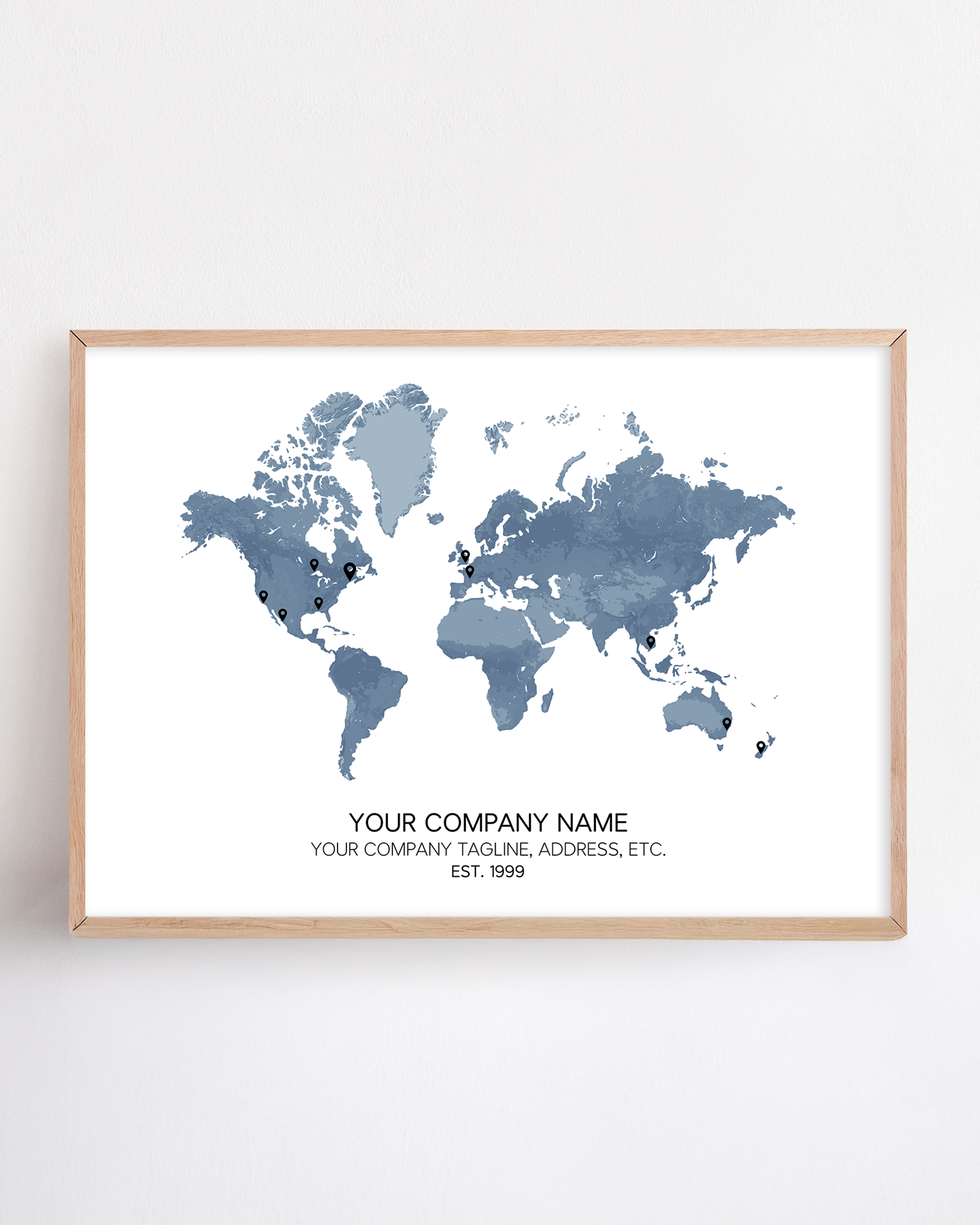 Custom framed artwork celebrating a company’s location anniversary—featuring personalized design elements to mark the milestone and honor the business’s journey.