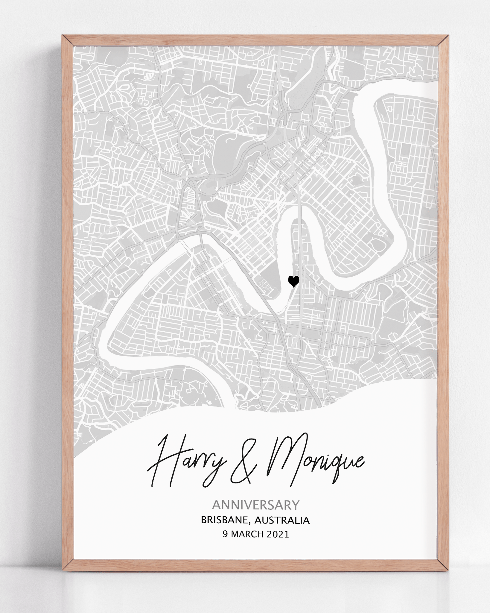 personalized anniversary gift with framed custom map