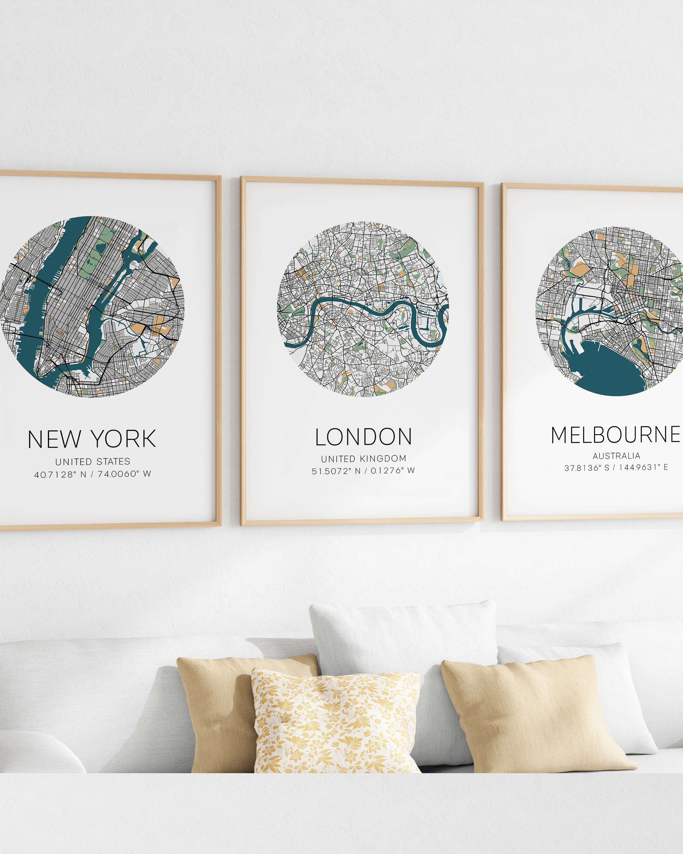 set of 3 city map prints of locations around the world custom prosters