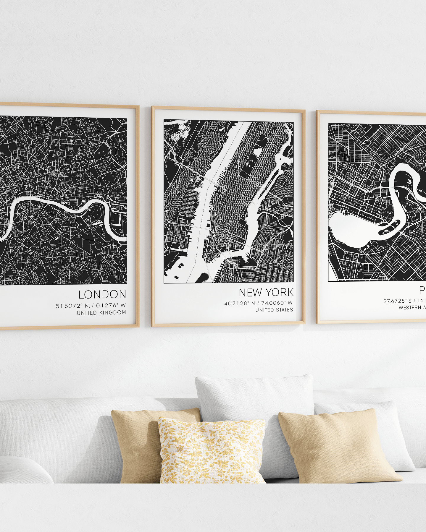 london map print, new york map print, perth map print, home town map prints