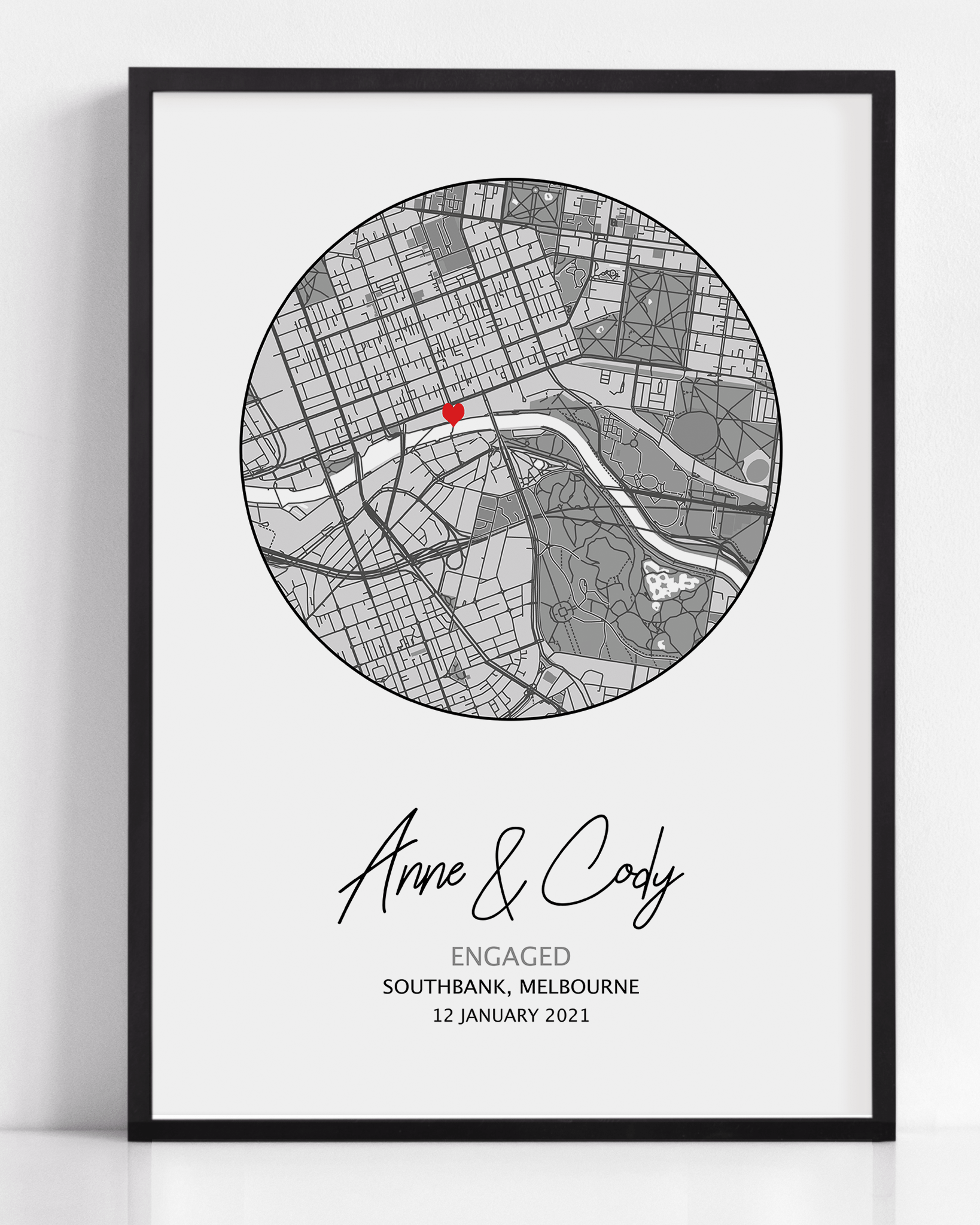 custom engagement gift with custom artwork in frame