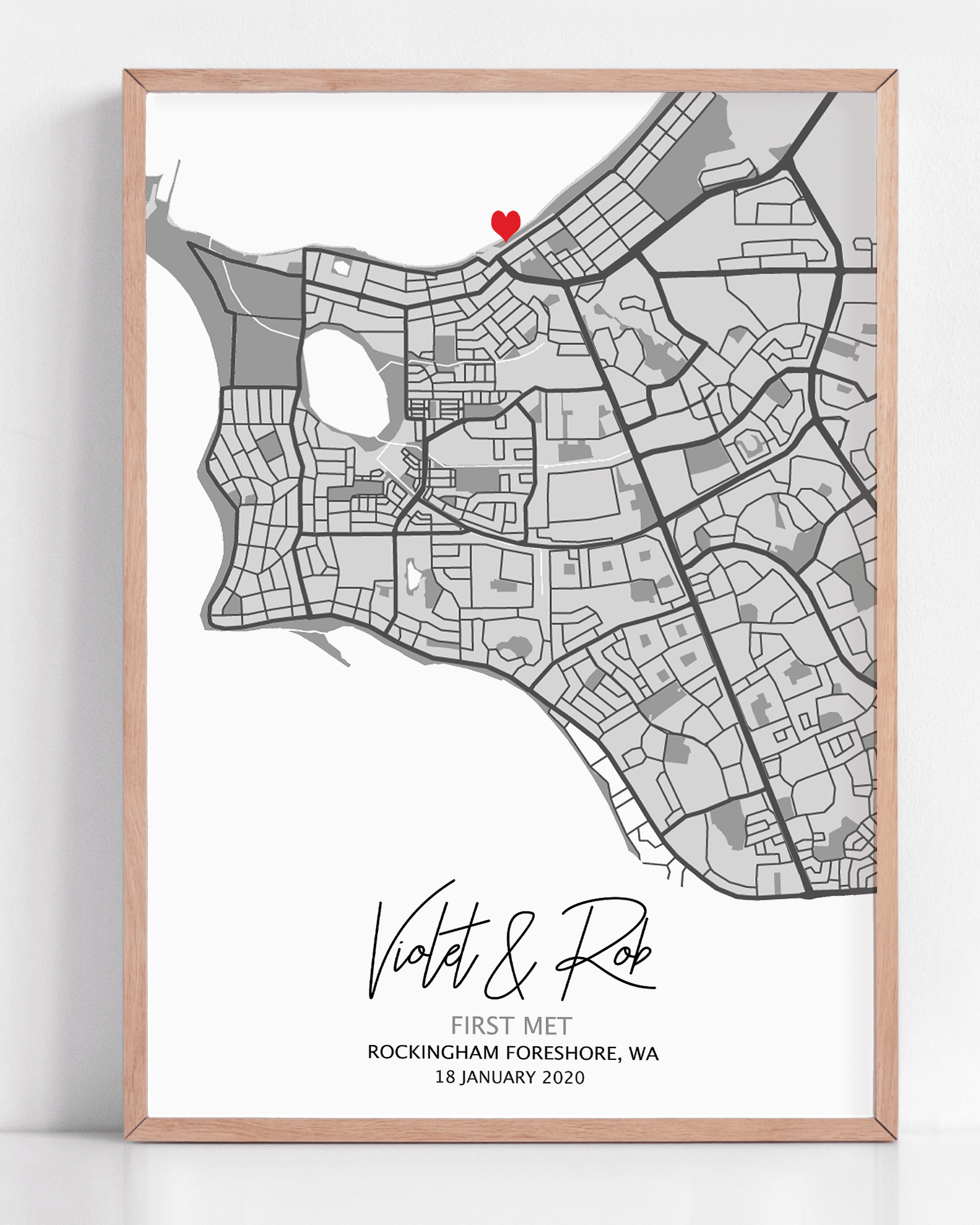 where we met map gift framed custom artwork