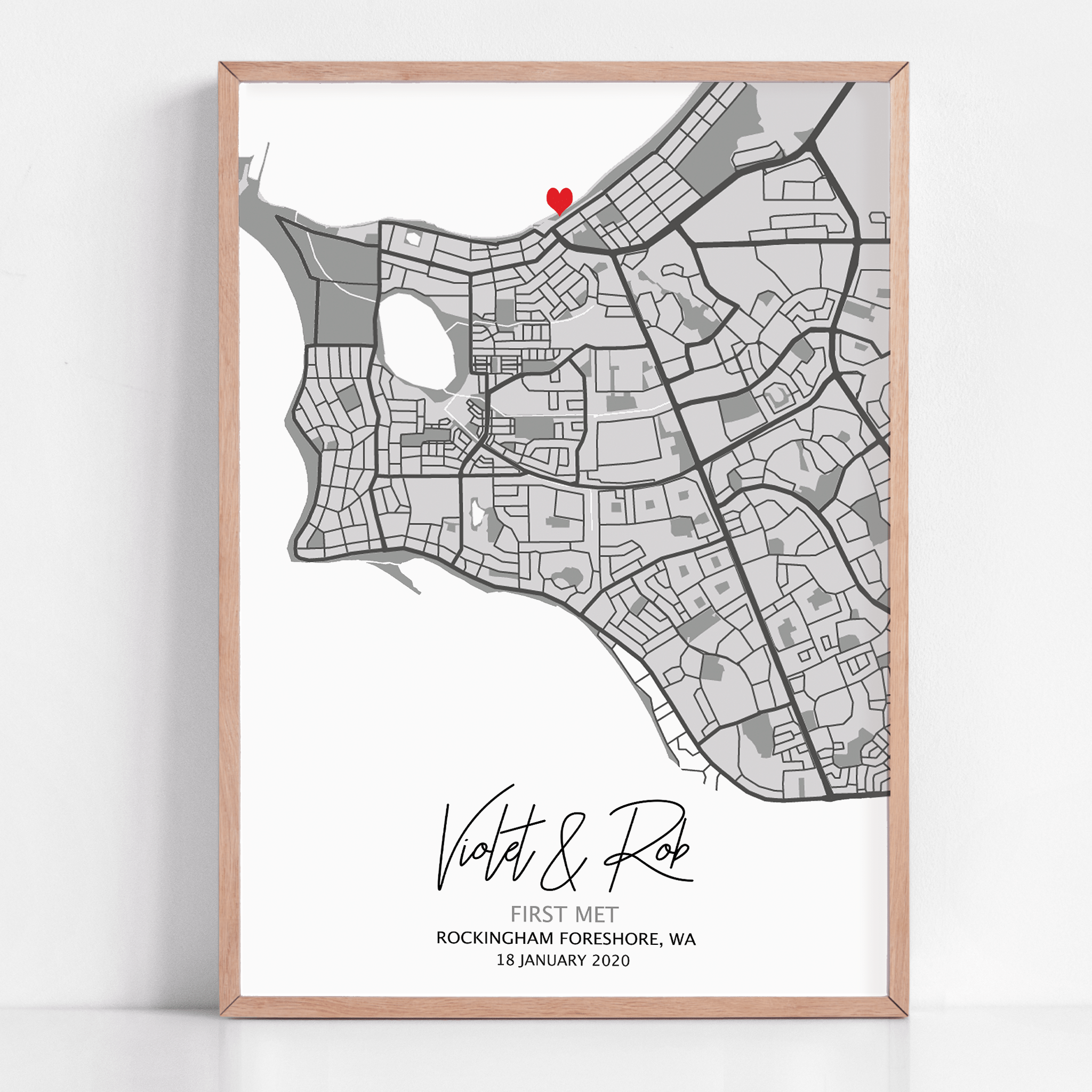 where we met map gift framed custom artwork