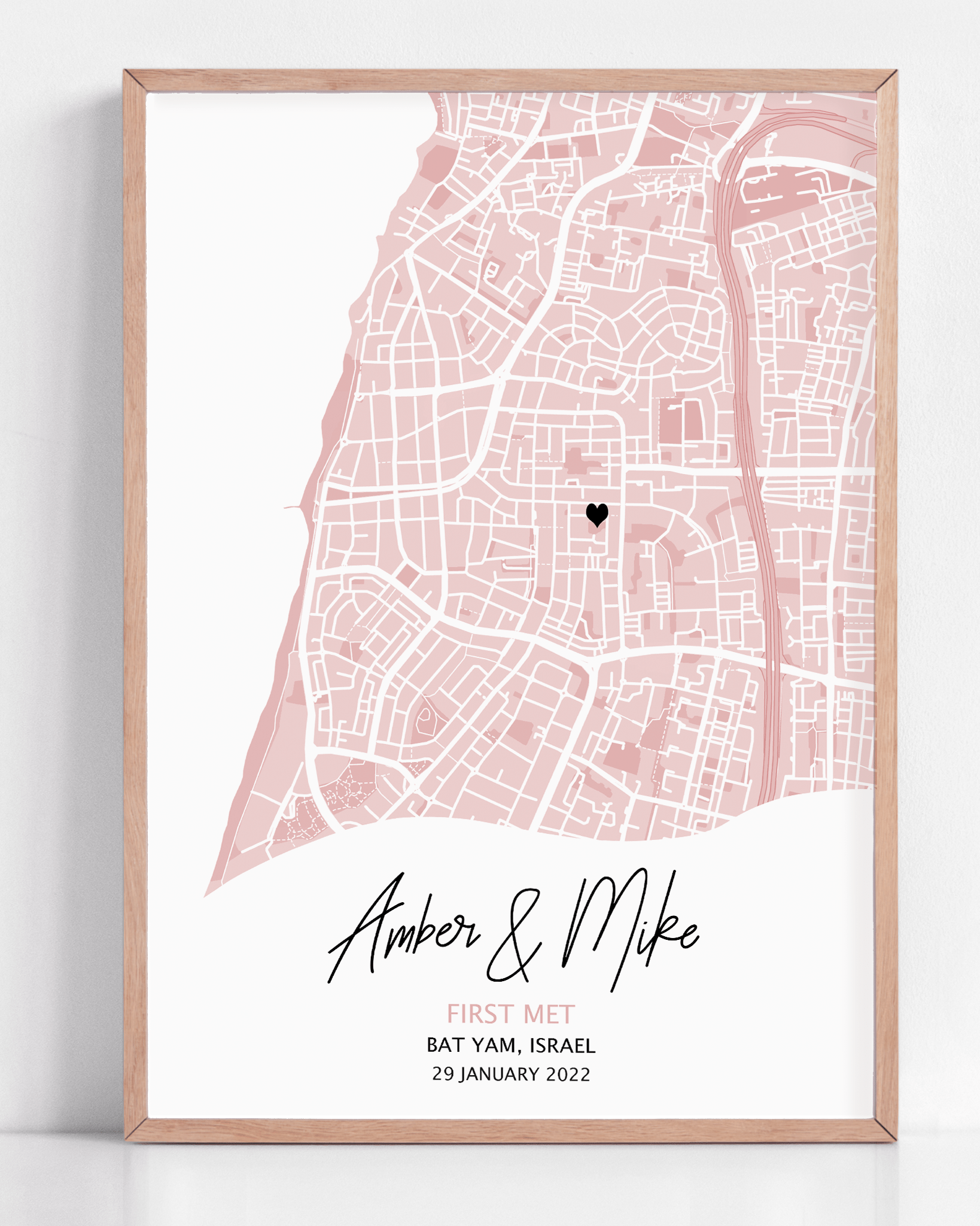 where we met map gift framed custom artwork