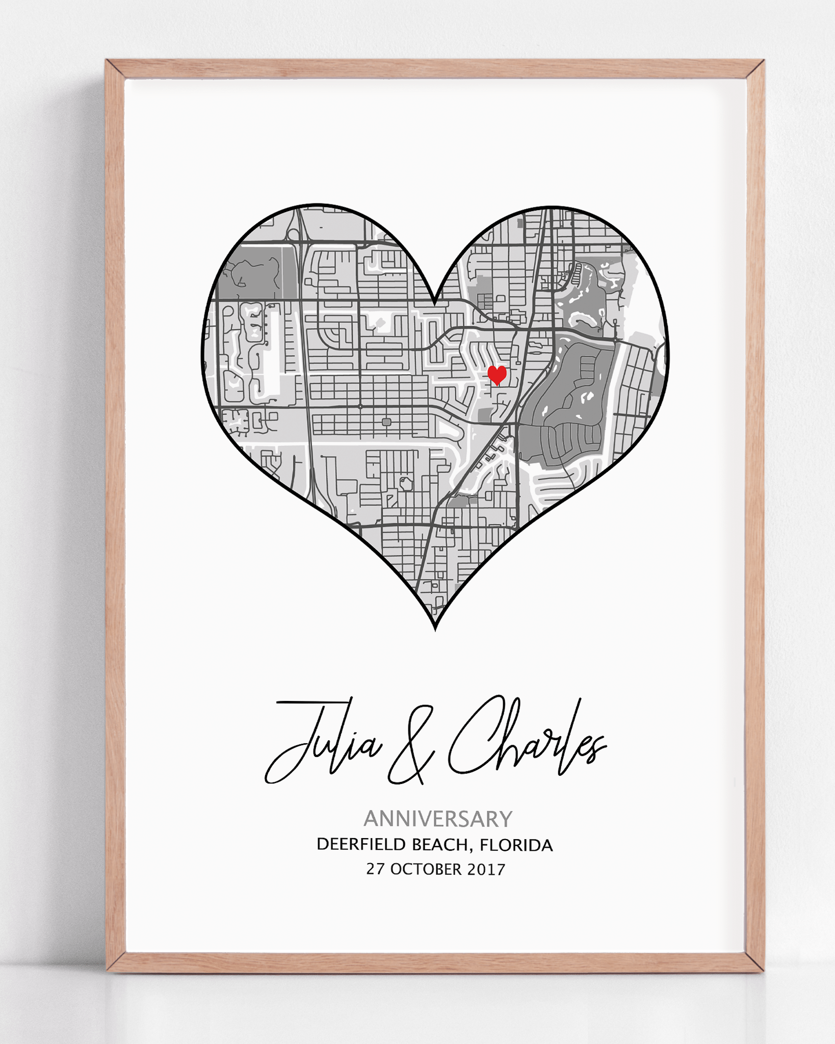 A custom map prints showcasing the anniversary map print from Mark Your Moment. These are personalized maps to your location and date
