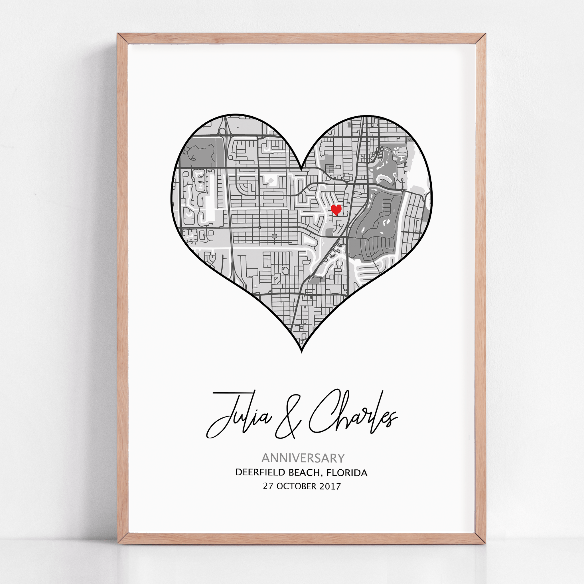 A custom map prints showcasing the anniversary map print from Mark Your Moment. These are personalized maps to your location and date