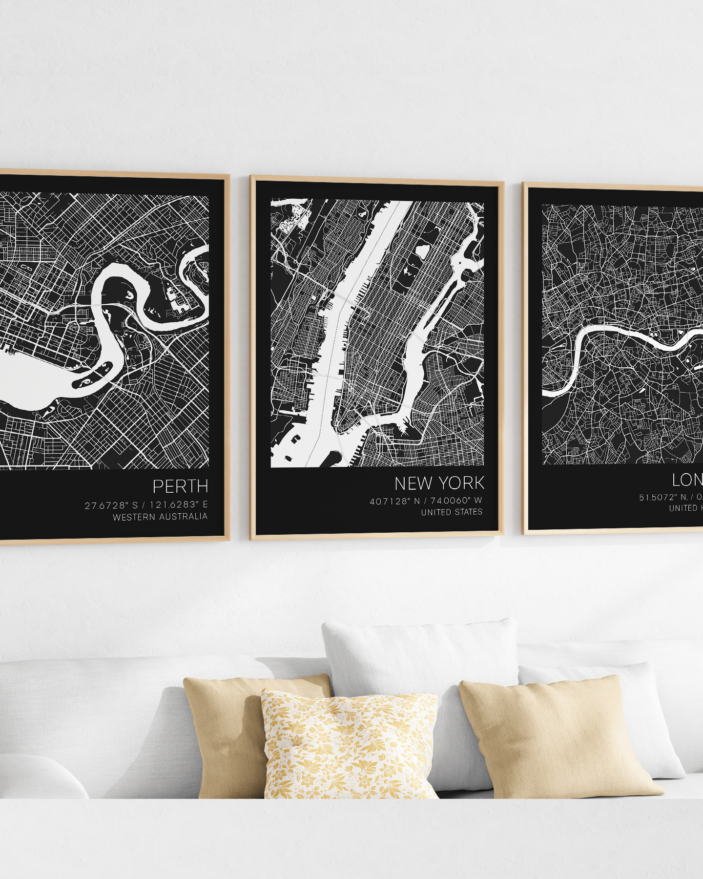 perth map frame, london map, new york frame map, hometown map prints