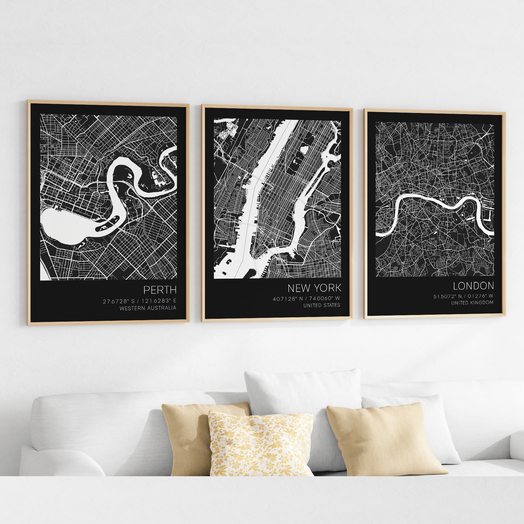 perth map frame, london map, new york frame map, hometown map prints
