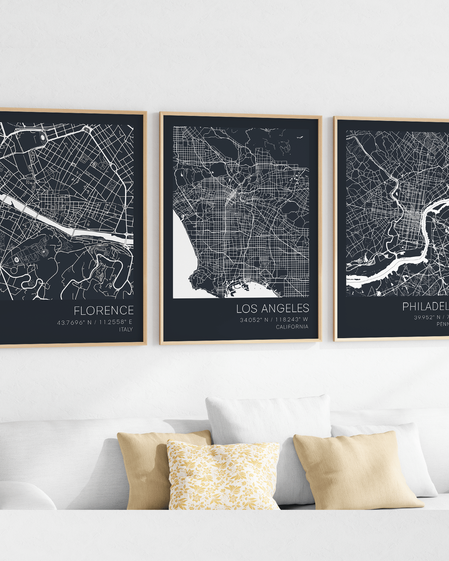 florence map print, los angeles map print, philadelphia map print, custom hometown map